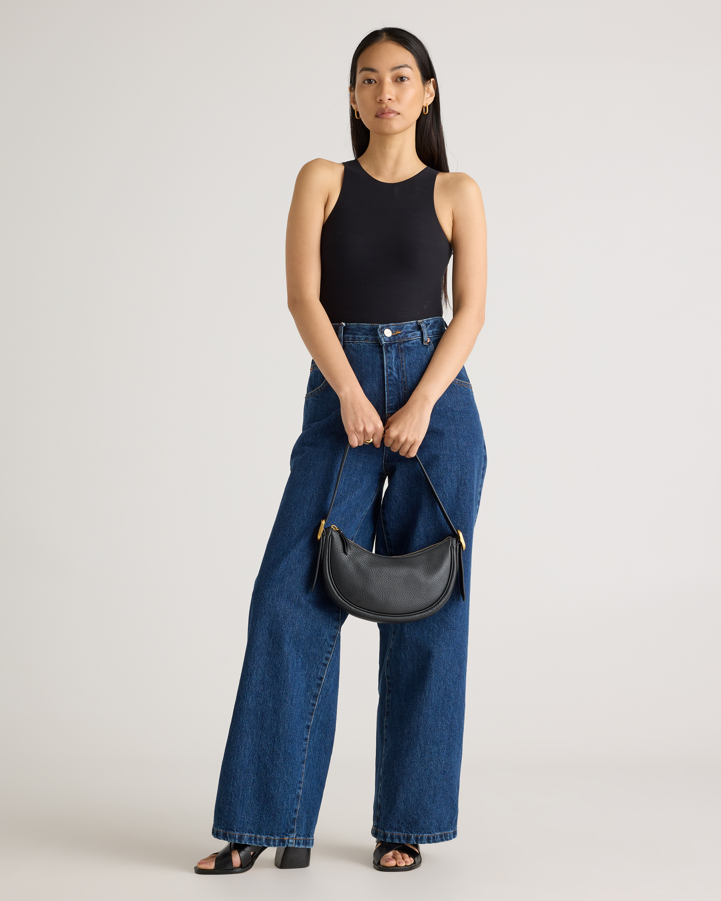 Italian Leather Mini Crescent Shoulder Bag - Thumbnail 5