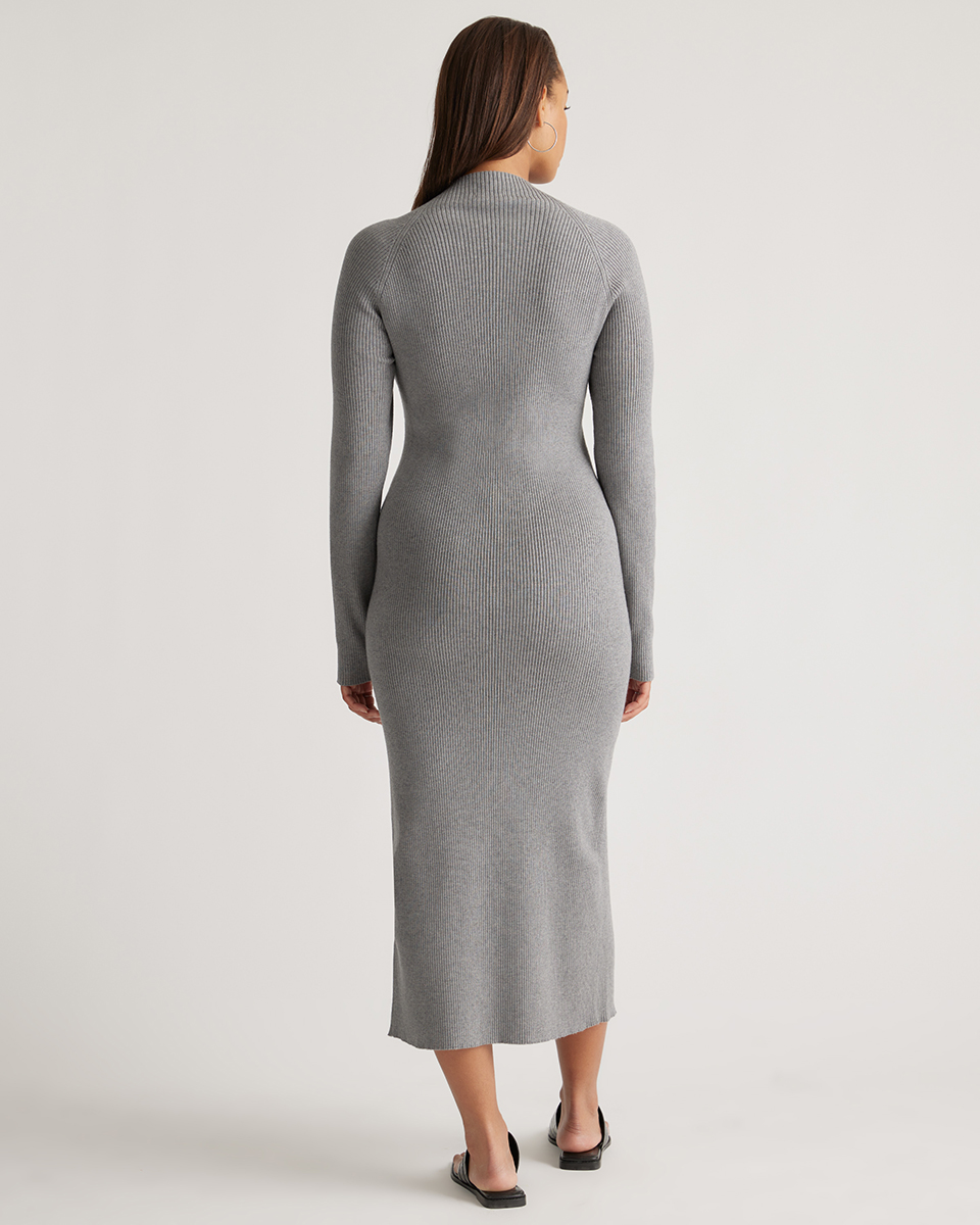Eco-Knit Ribbed Mock Neck Sweater Dress in Heather Grey