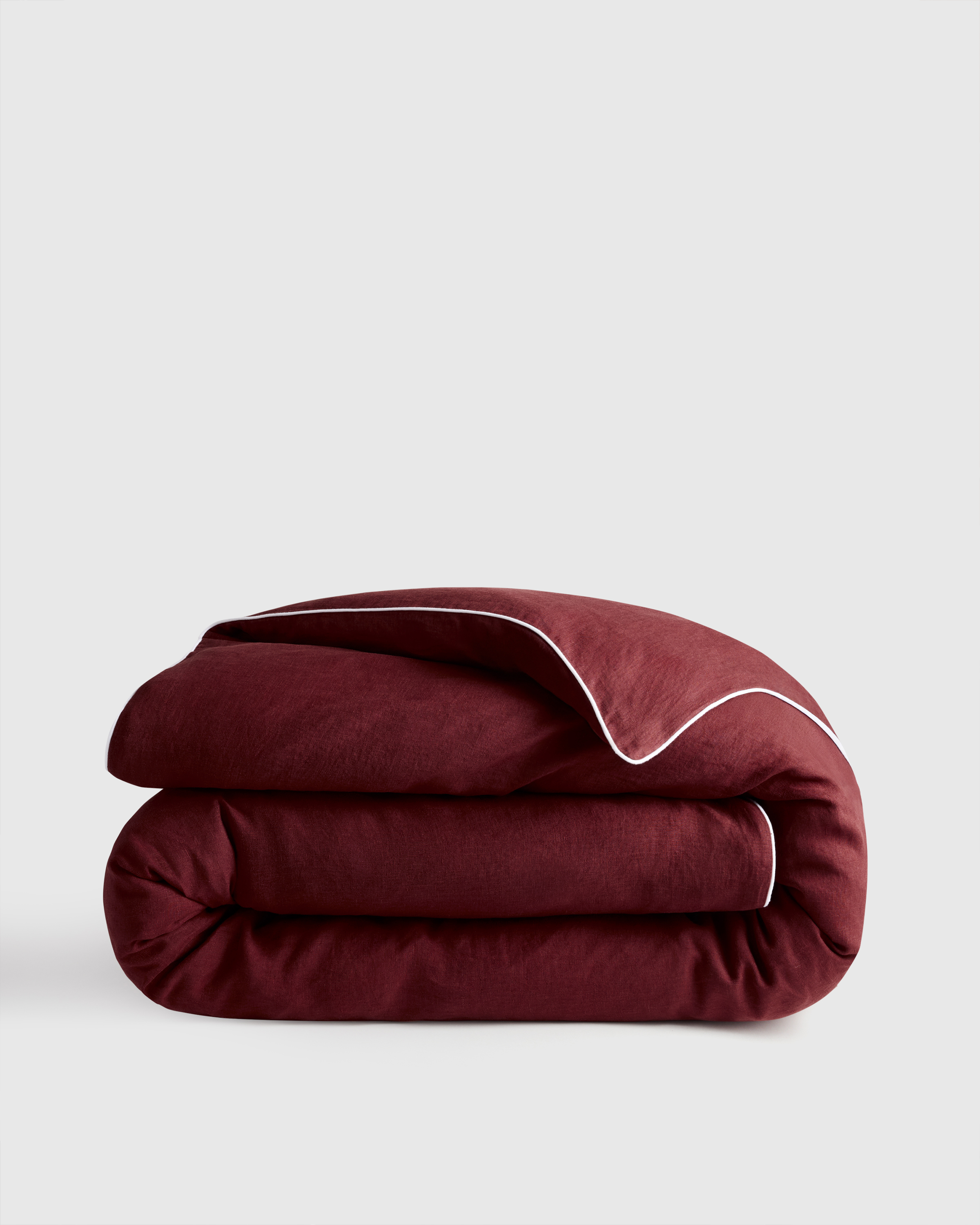 Burgundy/White European Linen Piped Duvet Cover