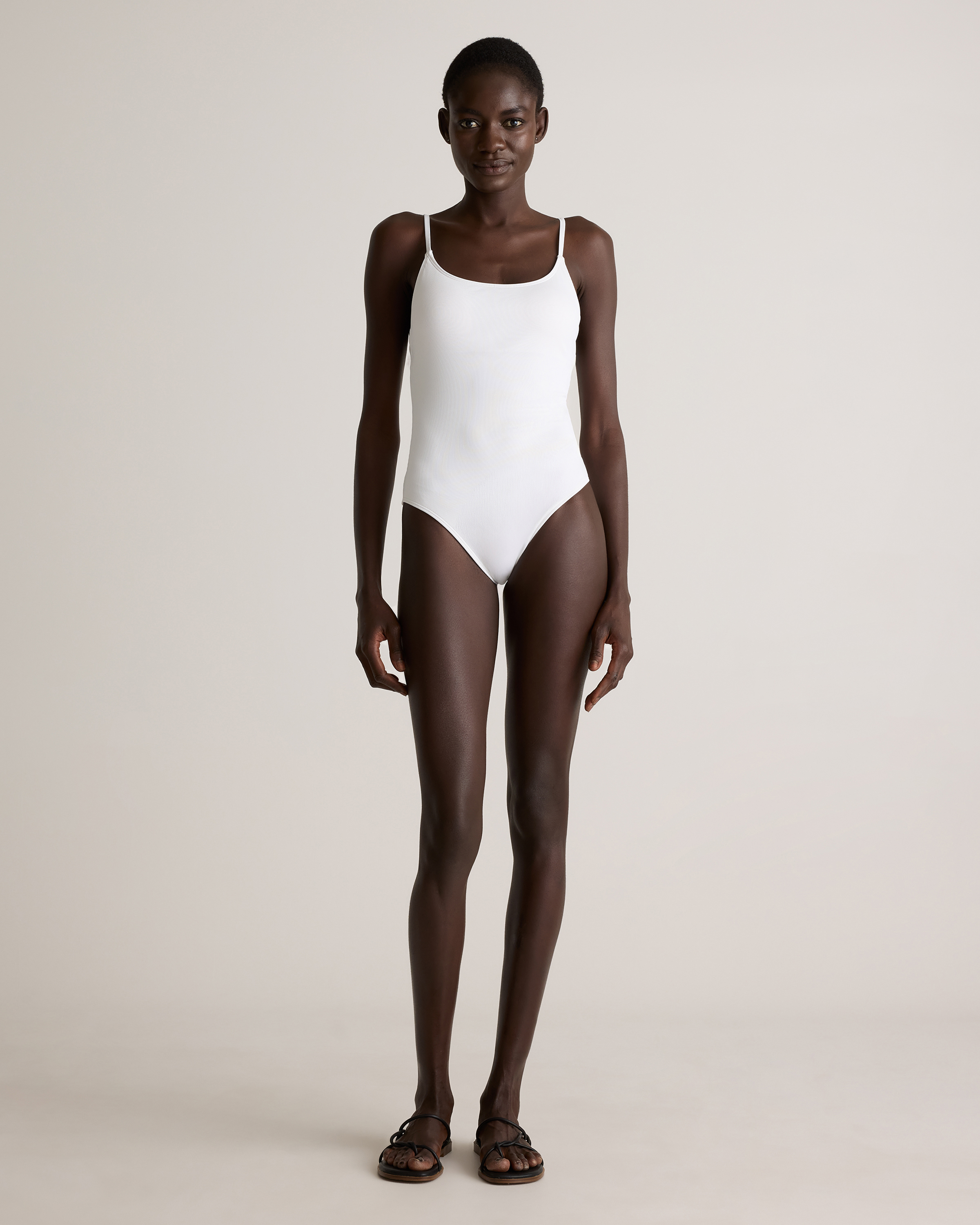 Quince Women's Italian Cami Ribbed One-piece Swimsuit In White