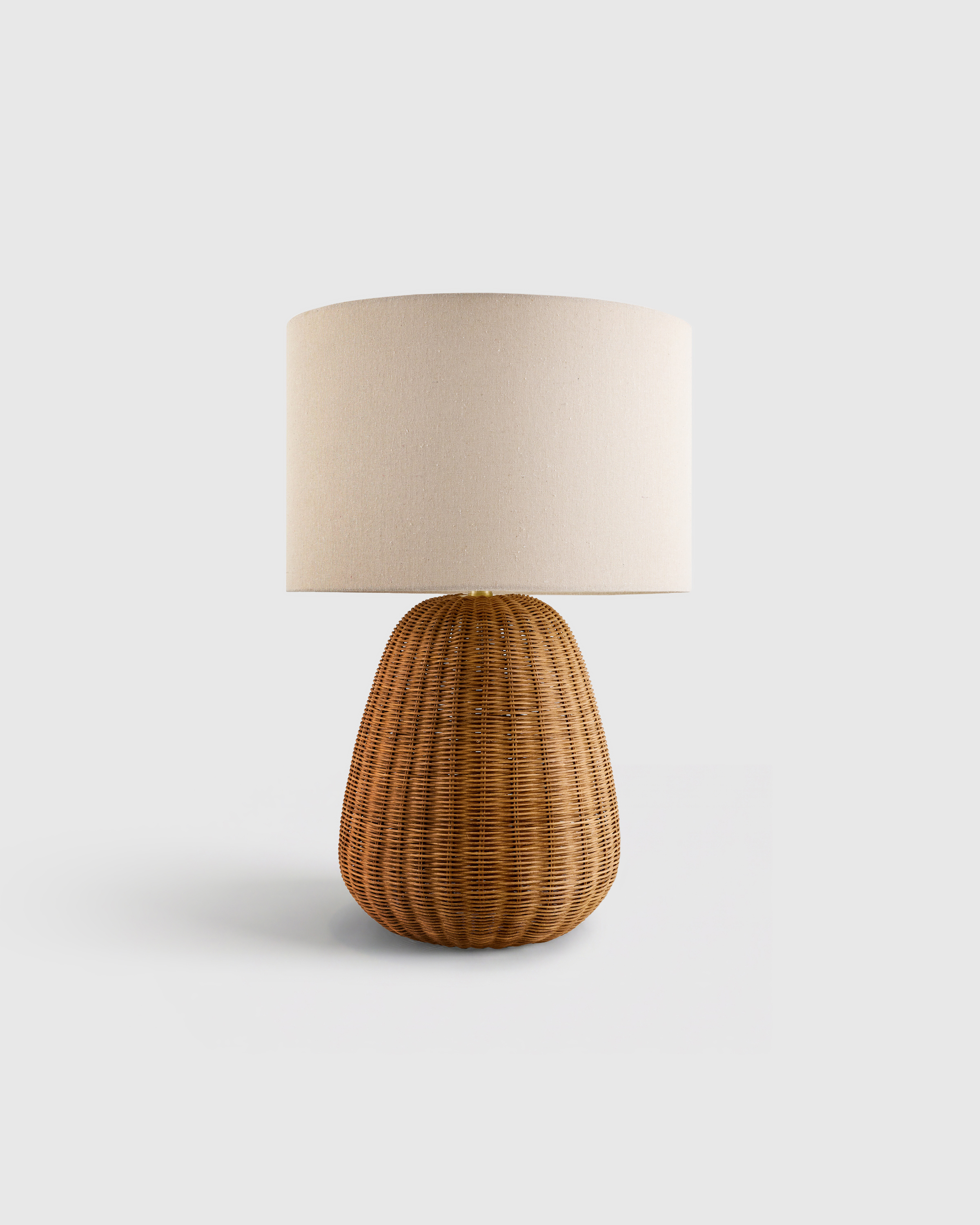 Medium Brown Natural Rattan Table Lamp with Linen Shade