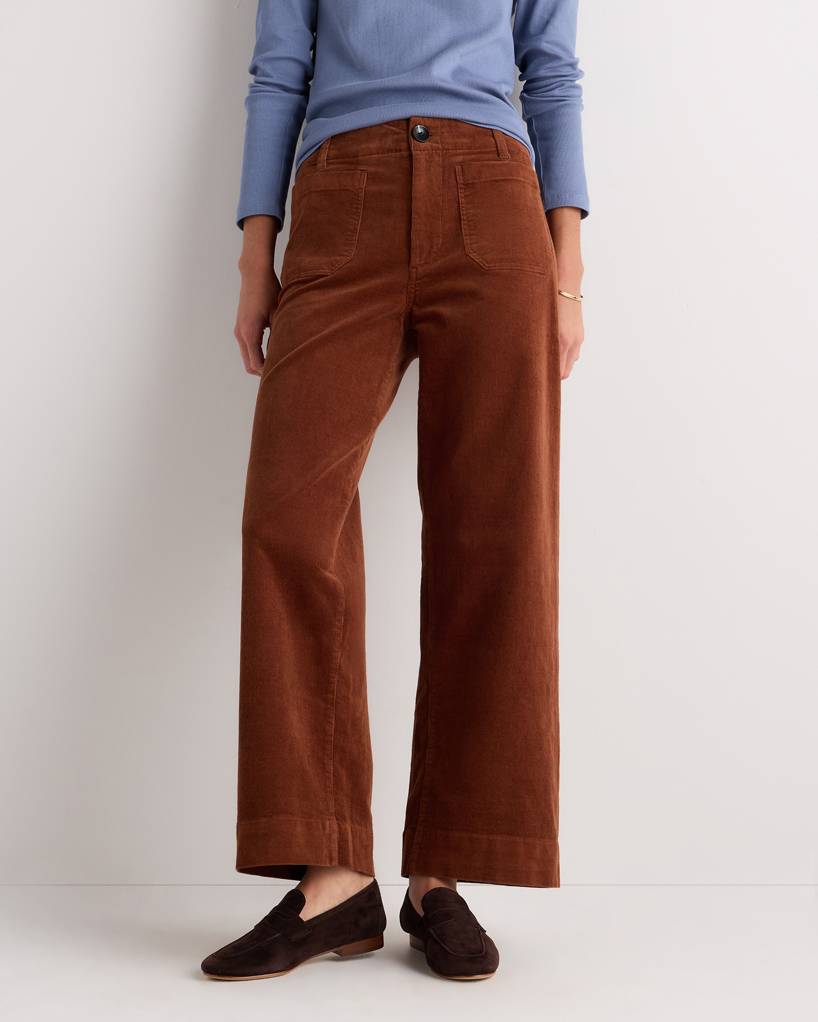 Dark Tobacco Brown Organic Stretch Corduroy Cropped Wide Leg Pants