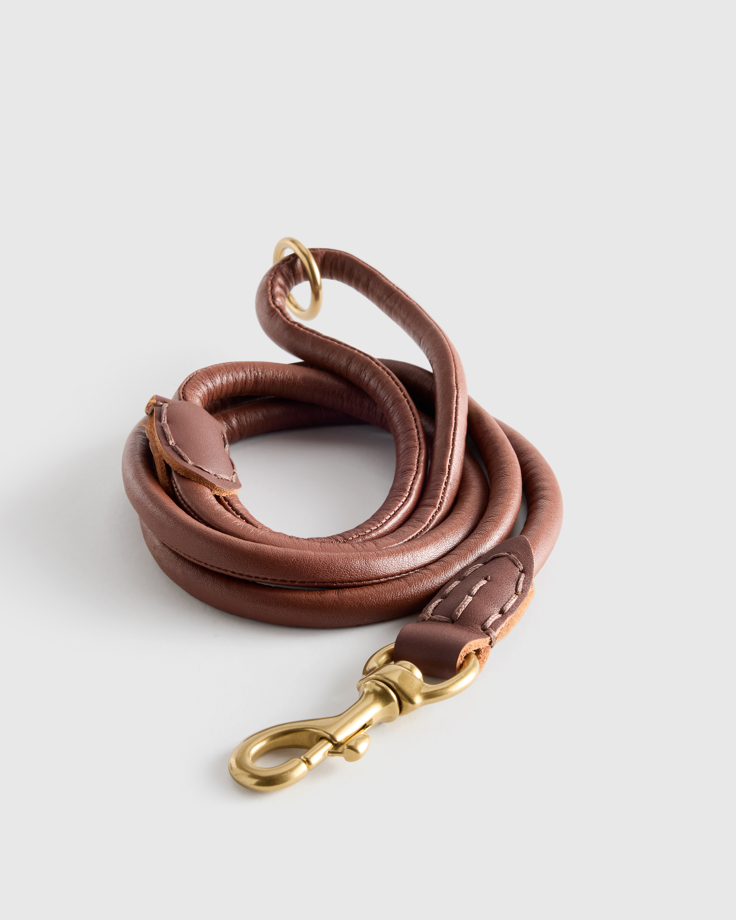 Brown Rolled Italian Leather Dog Leash