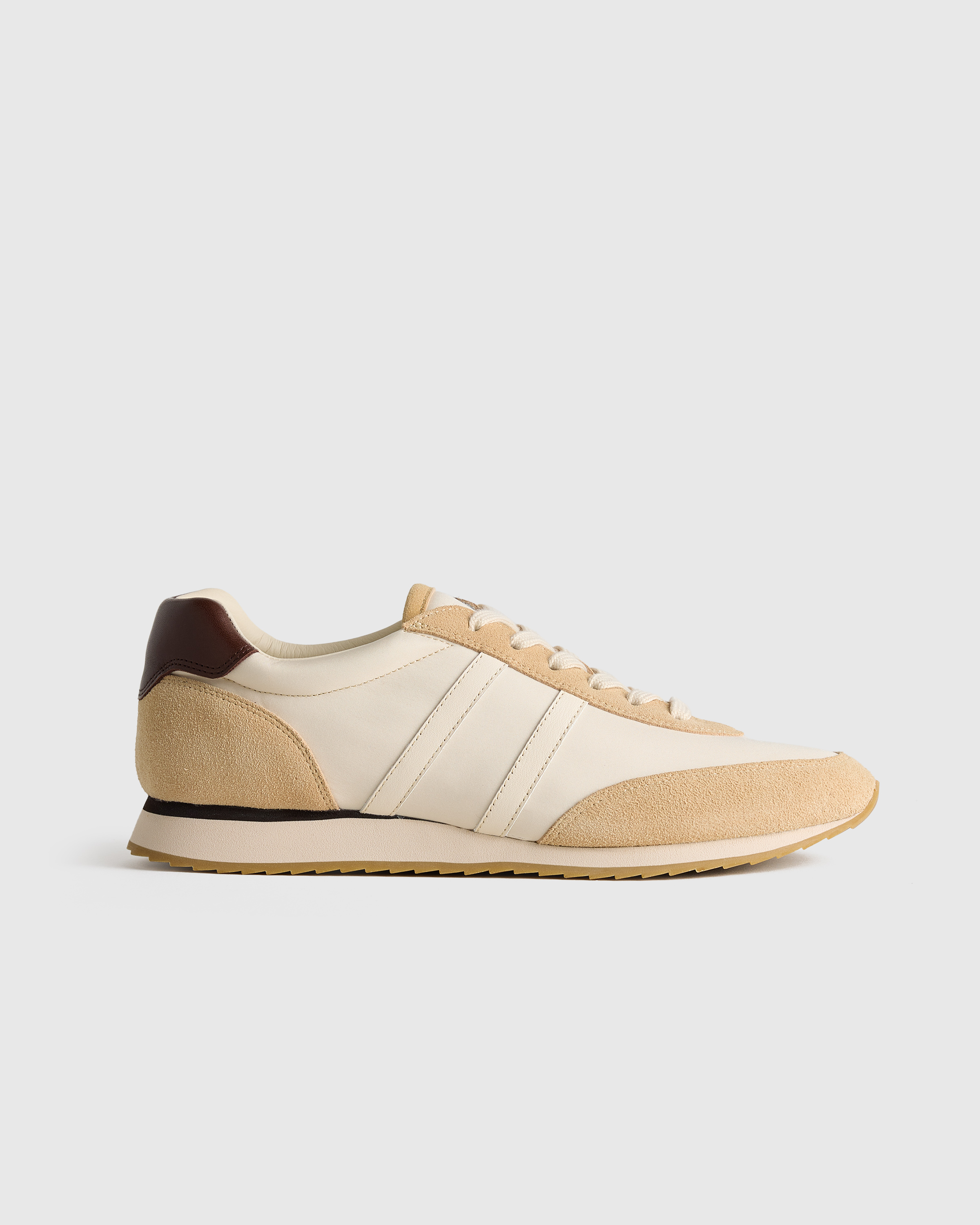 Beige Italian Suede and Re-Nylon Retro Runner