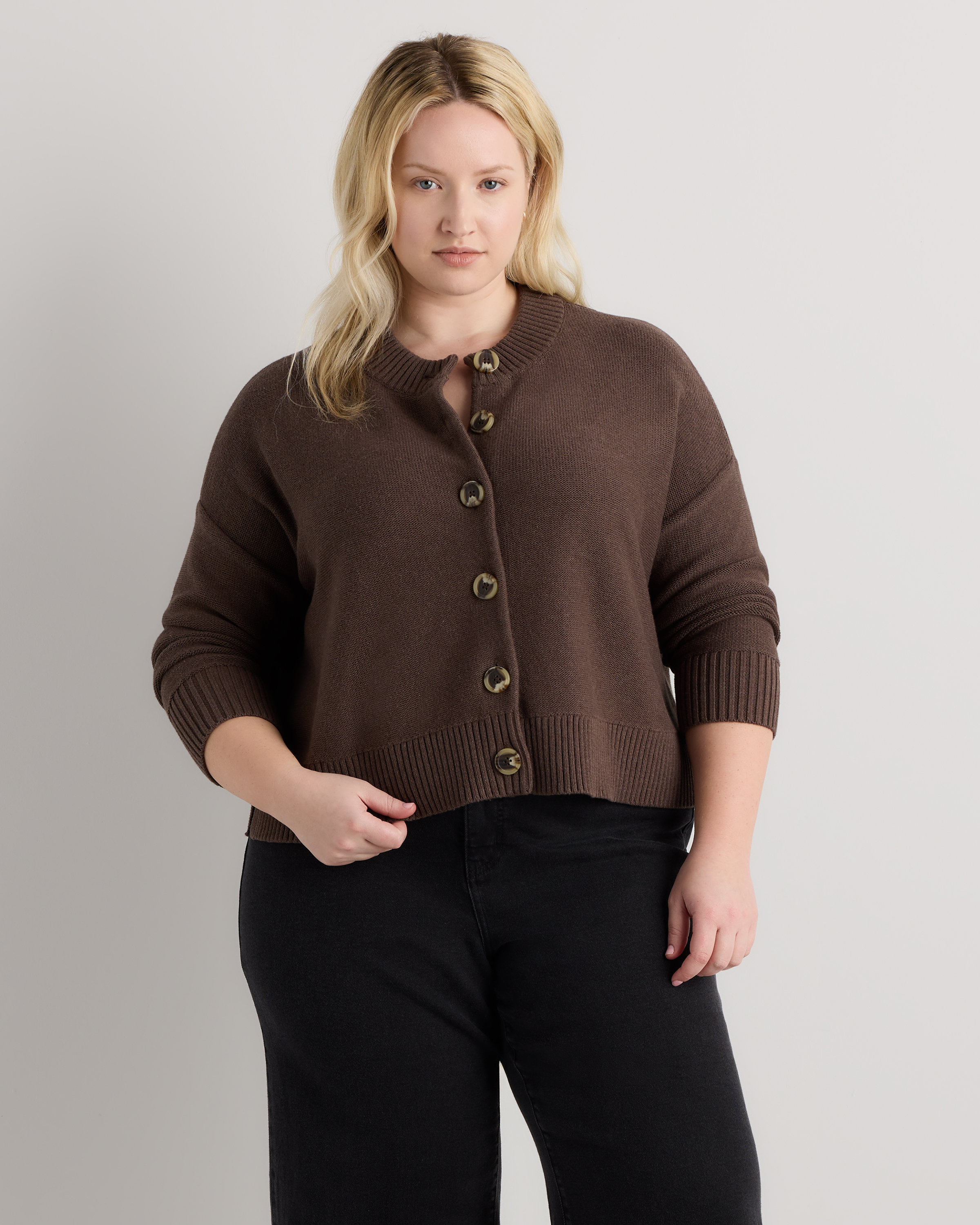 Heather Brown 100% Organic Cotton Cropped Cardigan