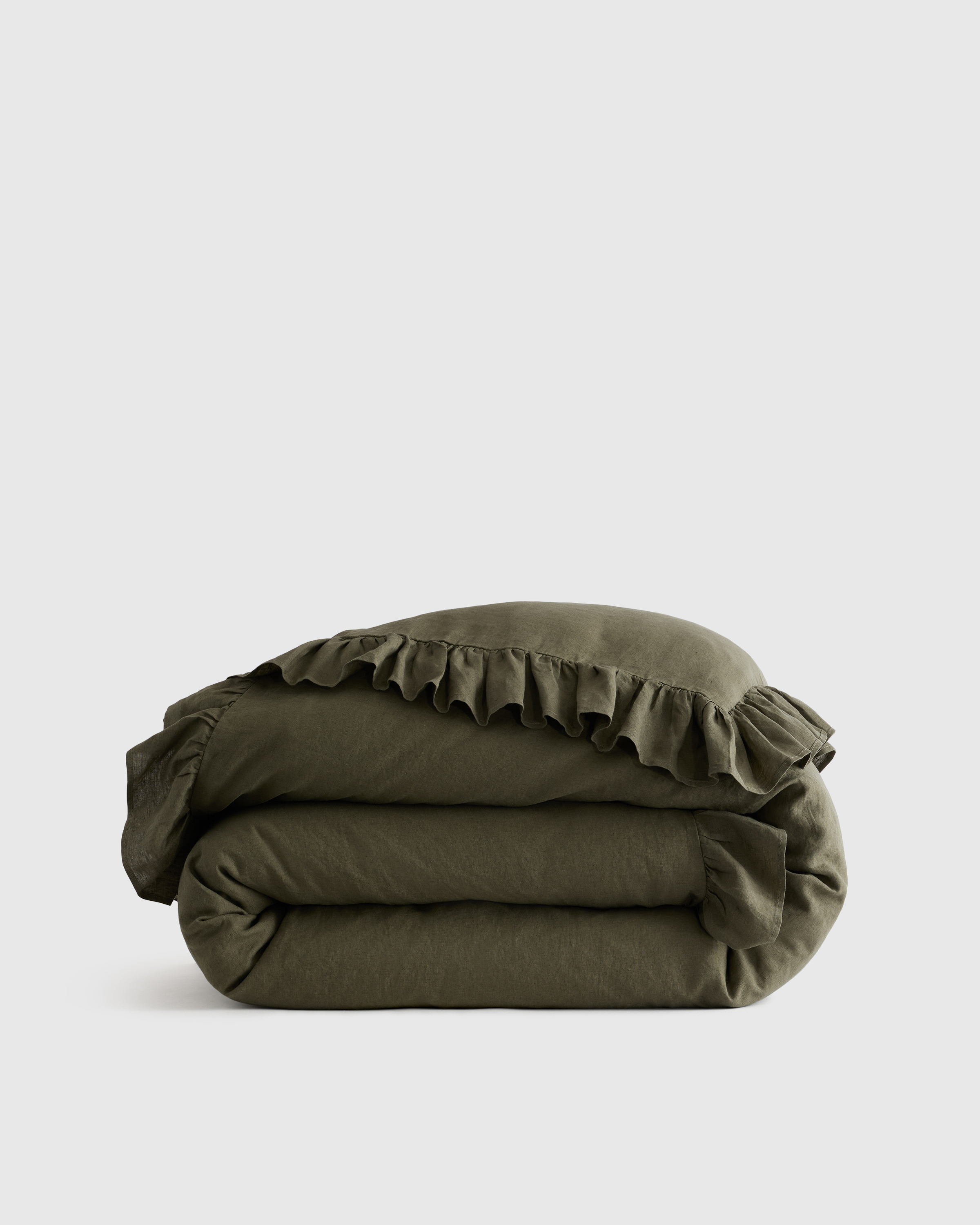 Dusty Olive European Linen Ruffle Duvet Cover