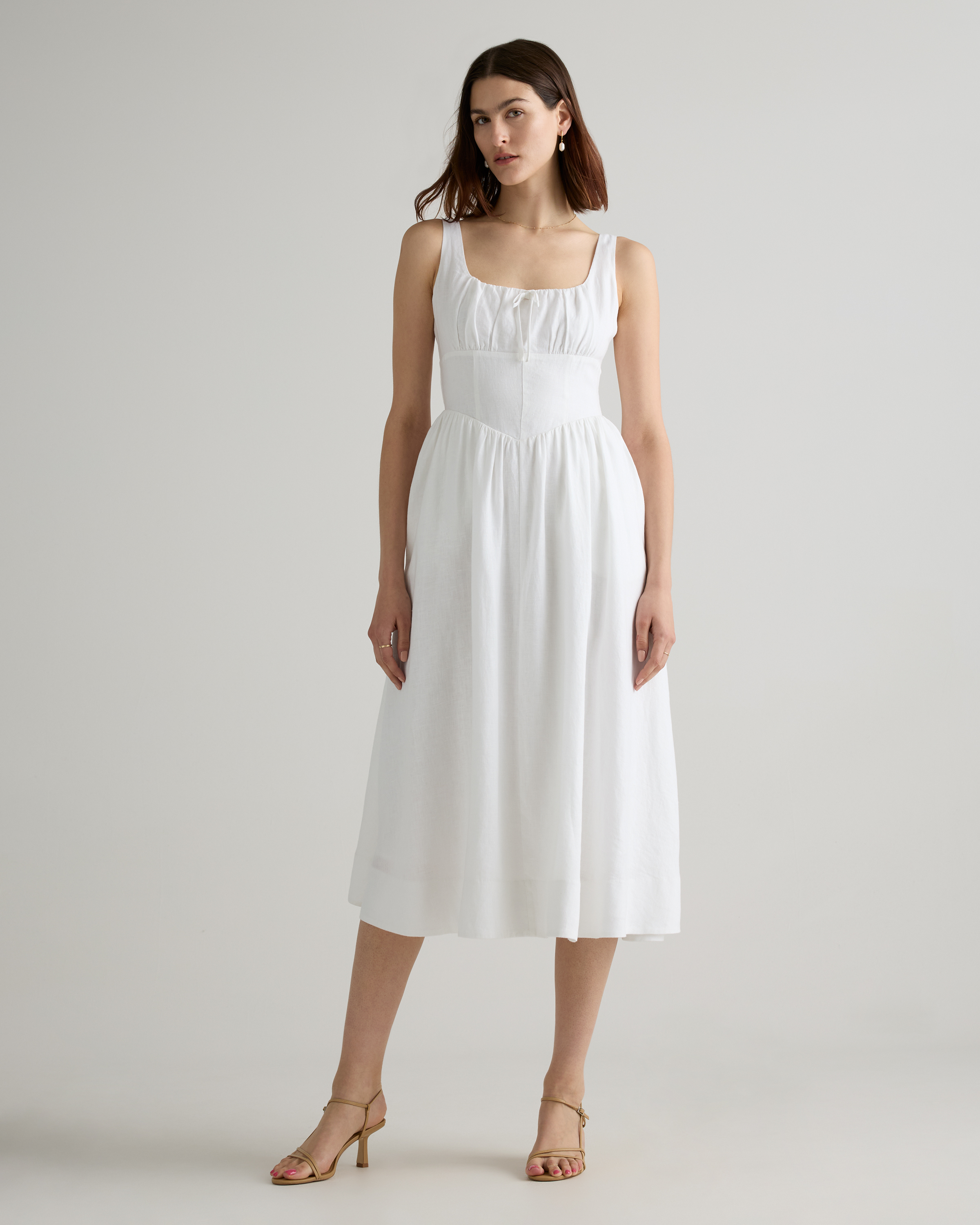 Quince Women's 100% European Linen Corset Midi Dress