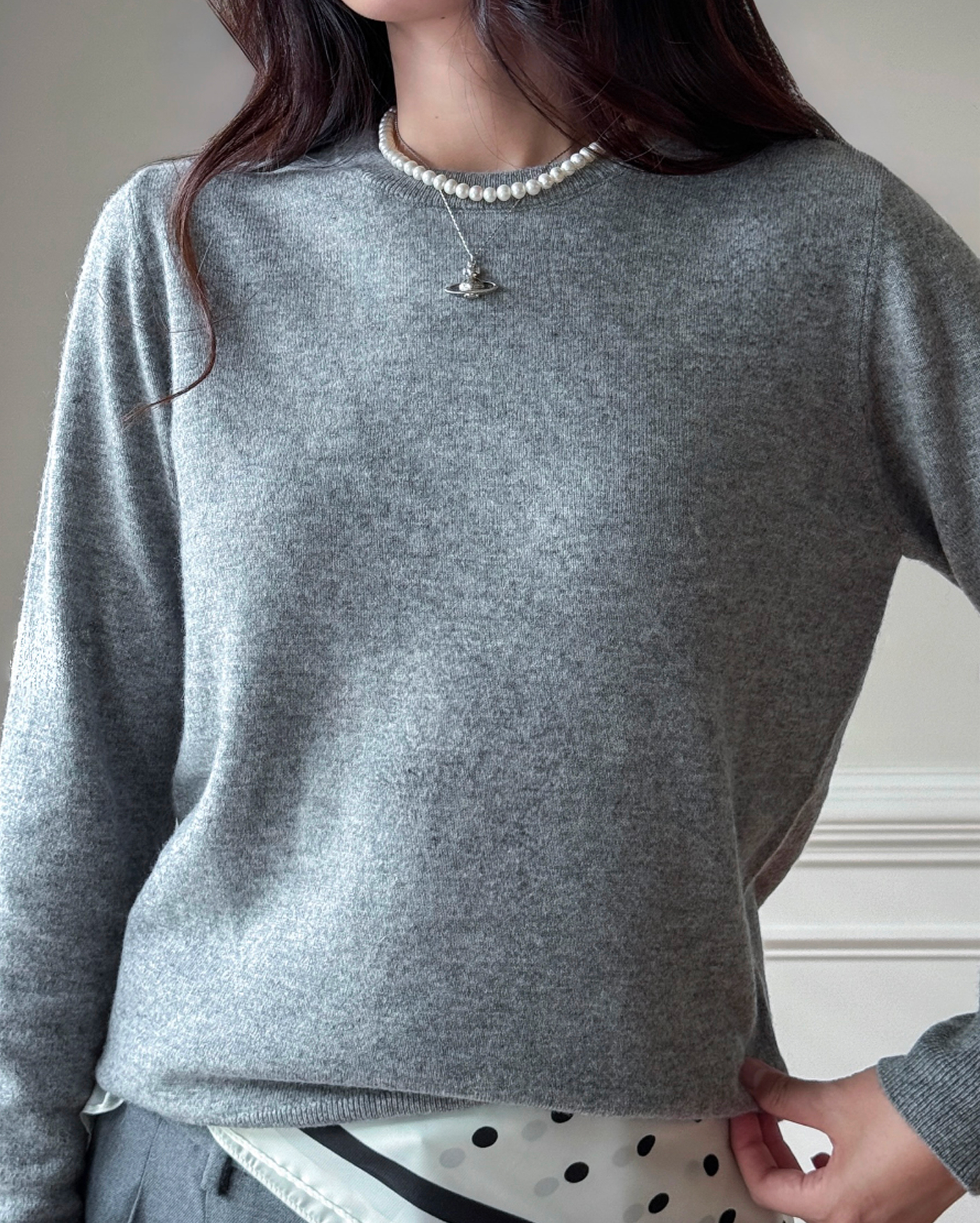 Heather Grey Mongolian Cashmere Crewneck Sweater