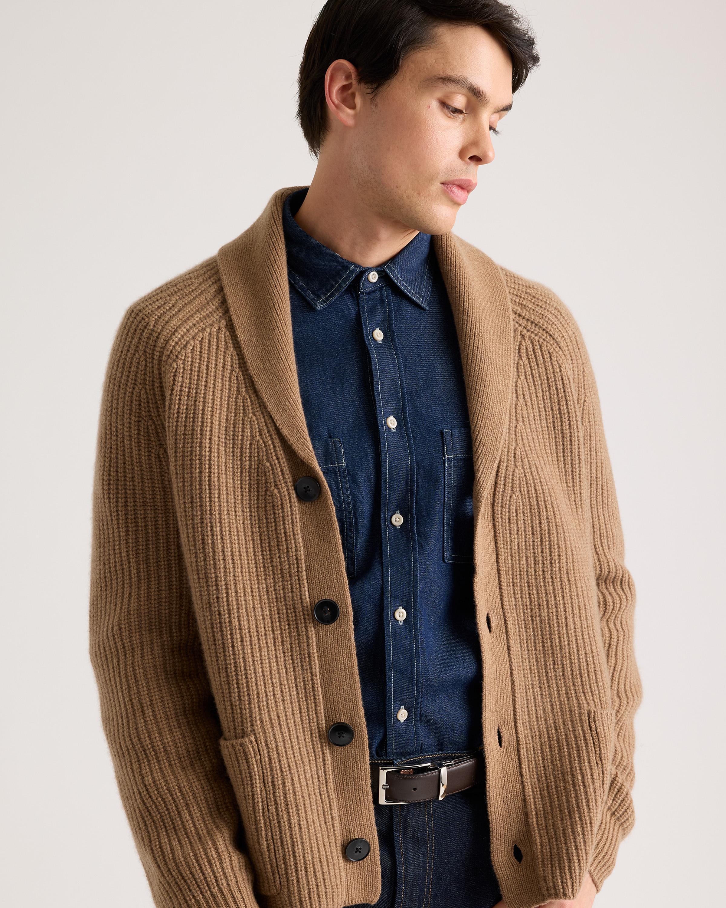 Mongolian Cashmere Shawl Collar Cardigan