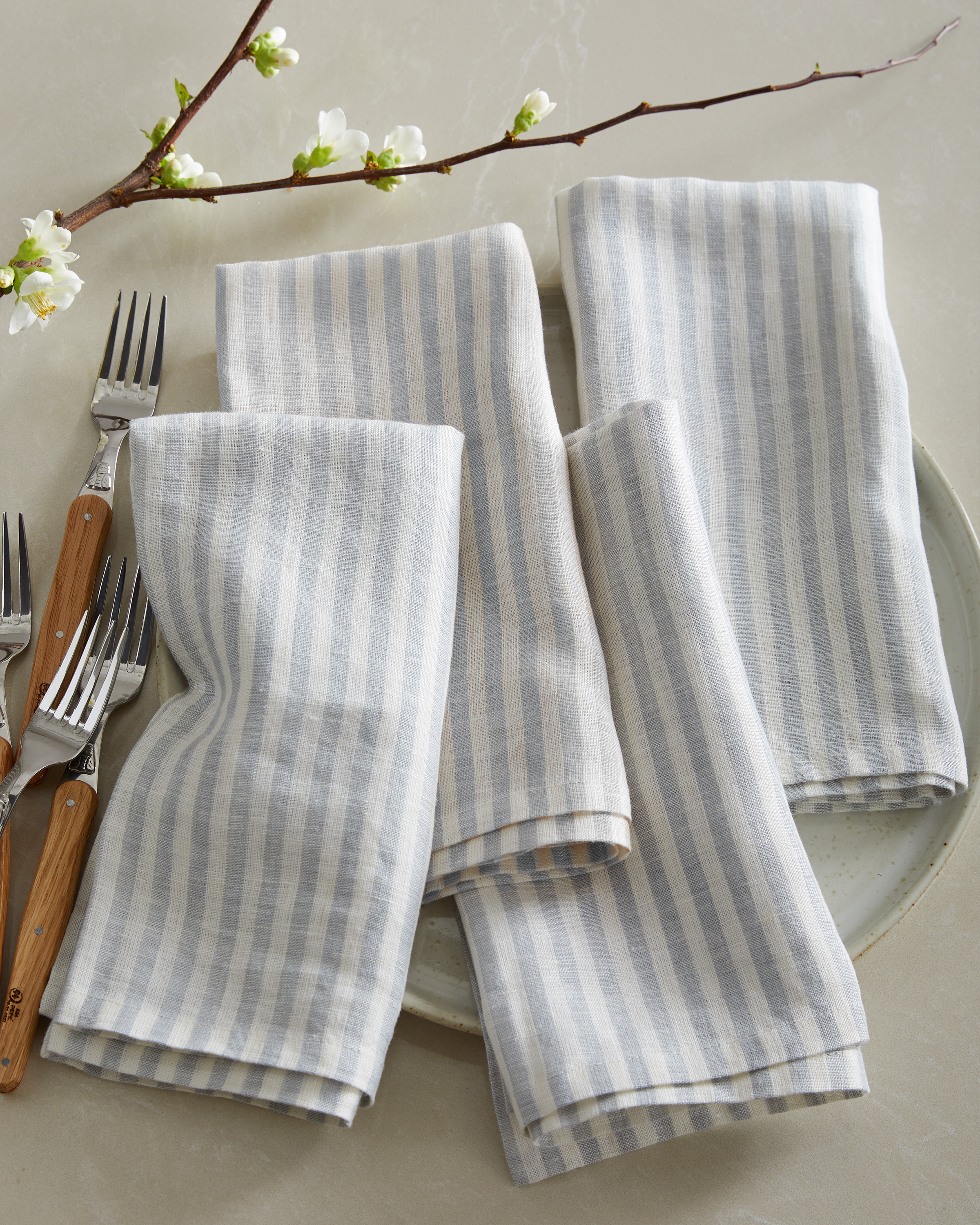 European Linen Stripe Napkins (Set of 8) - Mist/White Stripe