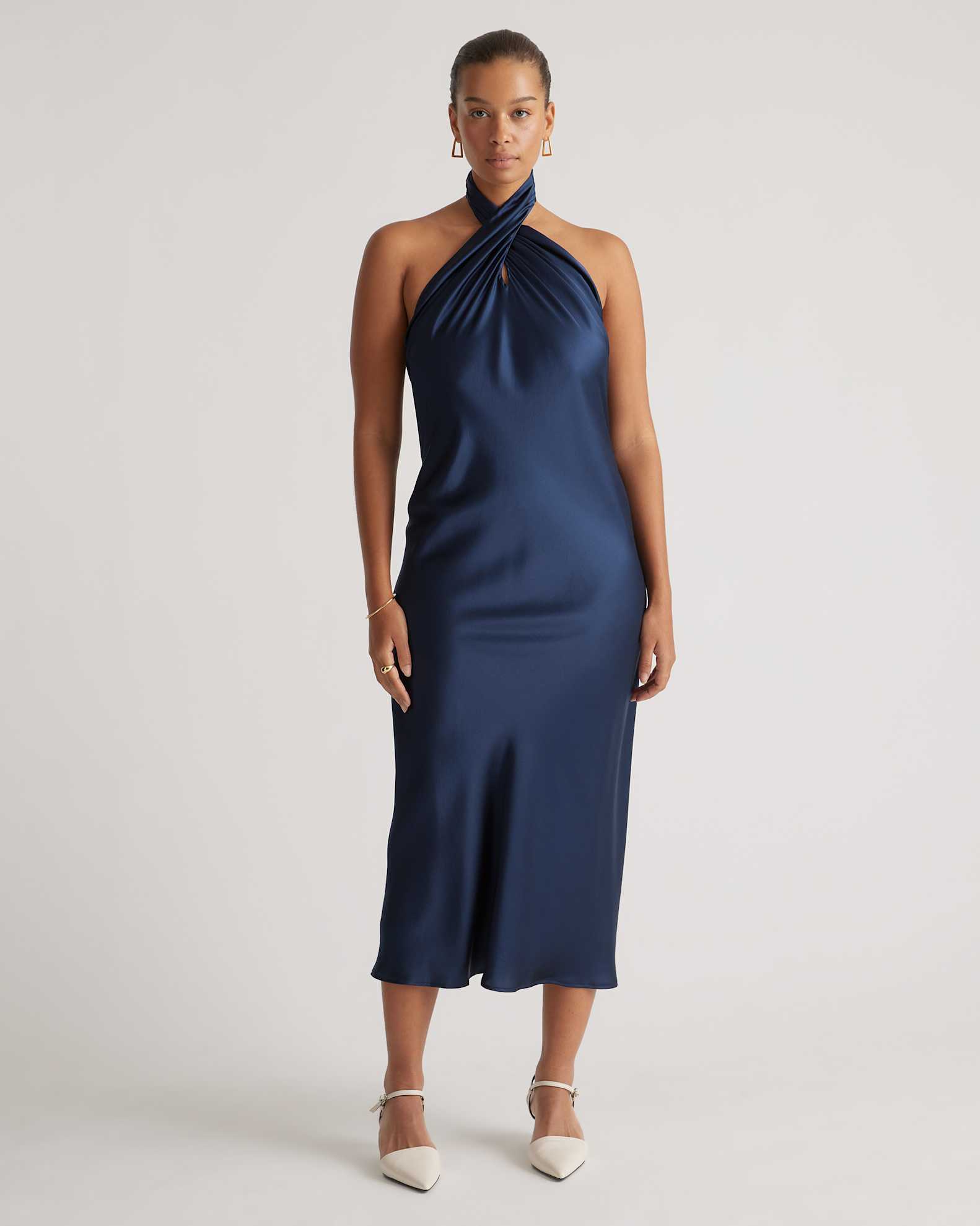 100% Washable Silk Twist Halter Midi Dress 100% Washable Silk Twist Halter Midi Dress