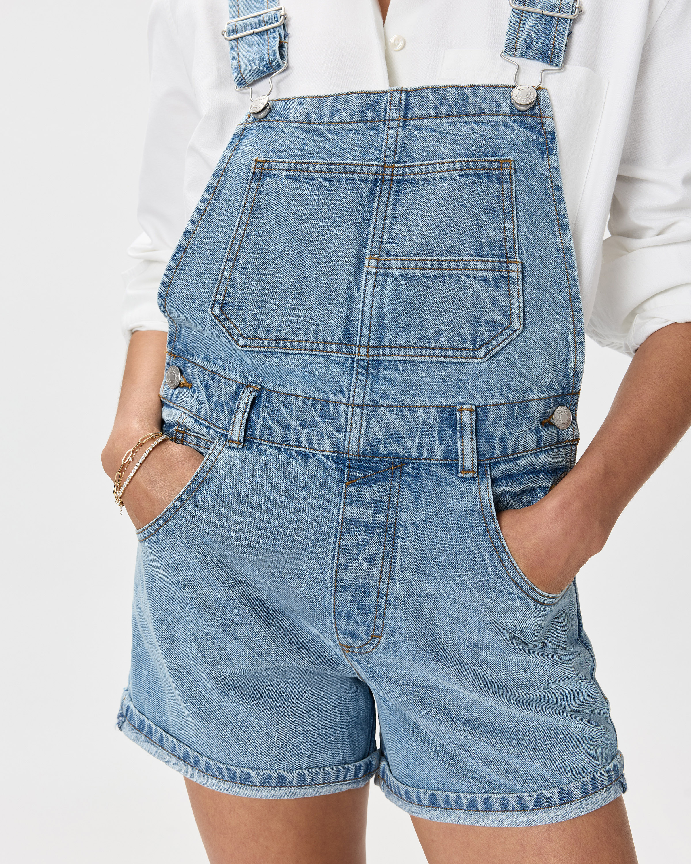 100% Organic Denim Shortalls in Icey Blue