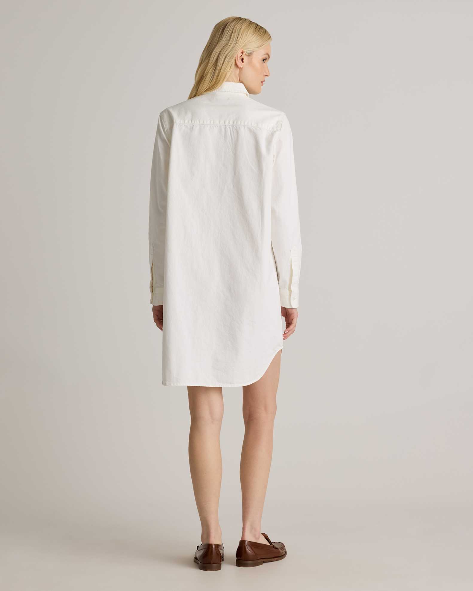 Distressed Denim Shirt Dress in Off White Distressed Denim Shirt Dress in Off White