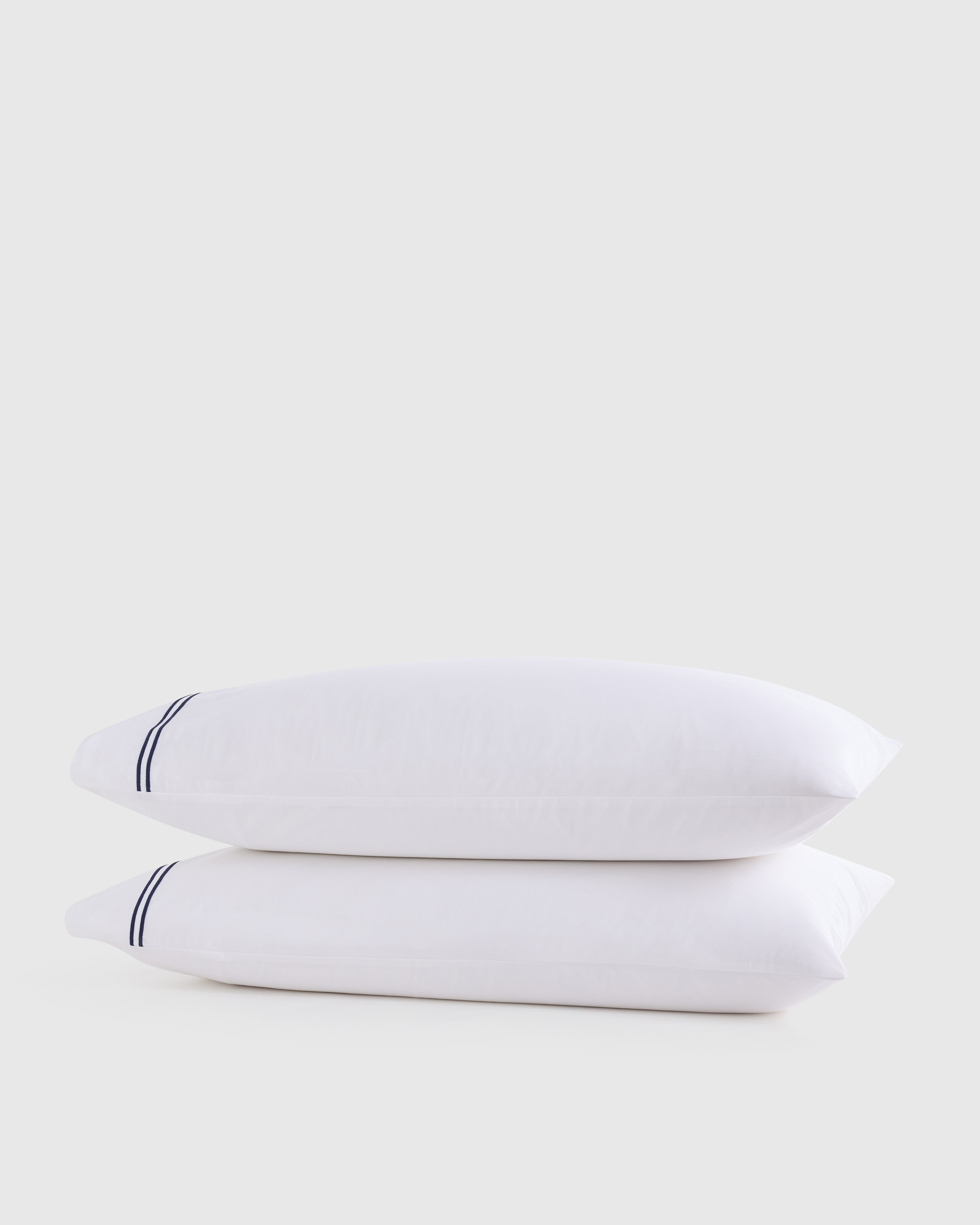 White/Navy Classic Organic Percale Embellished Pillowcase Set