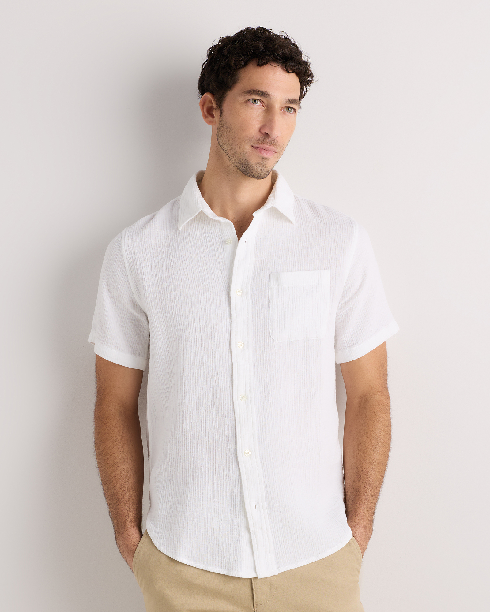 White 100% Organic Cotton Gauze Short Sleeve Shirt