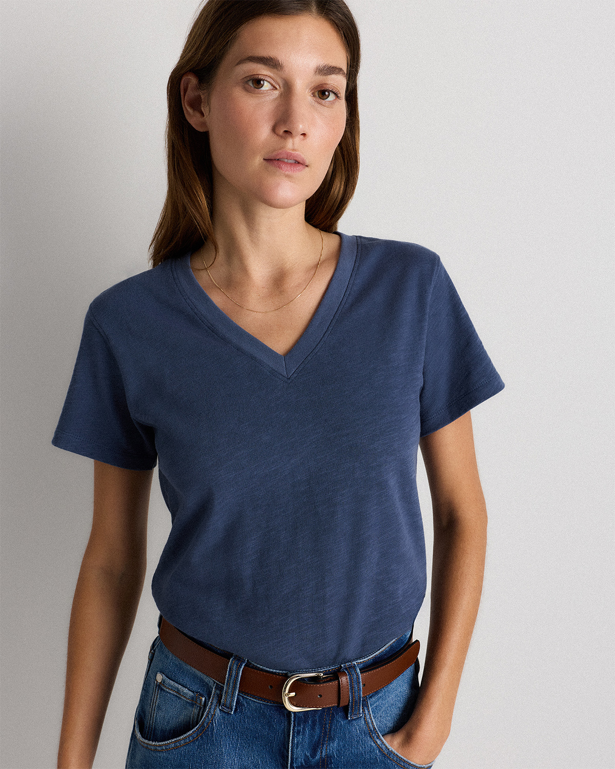 Storm Blue 100% Organic Cotton Slub V-Neck Tee