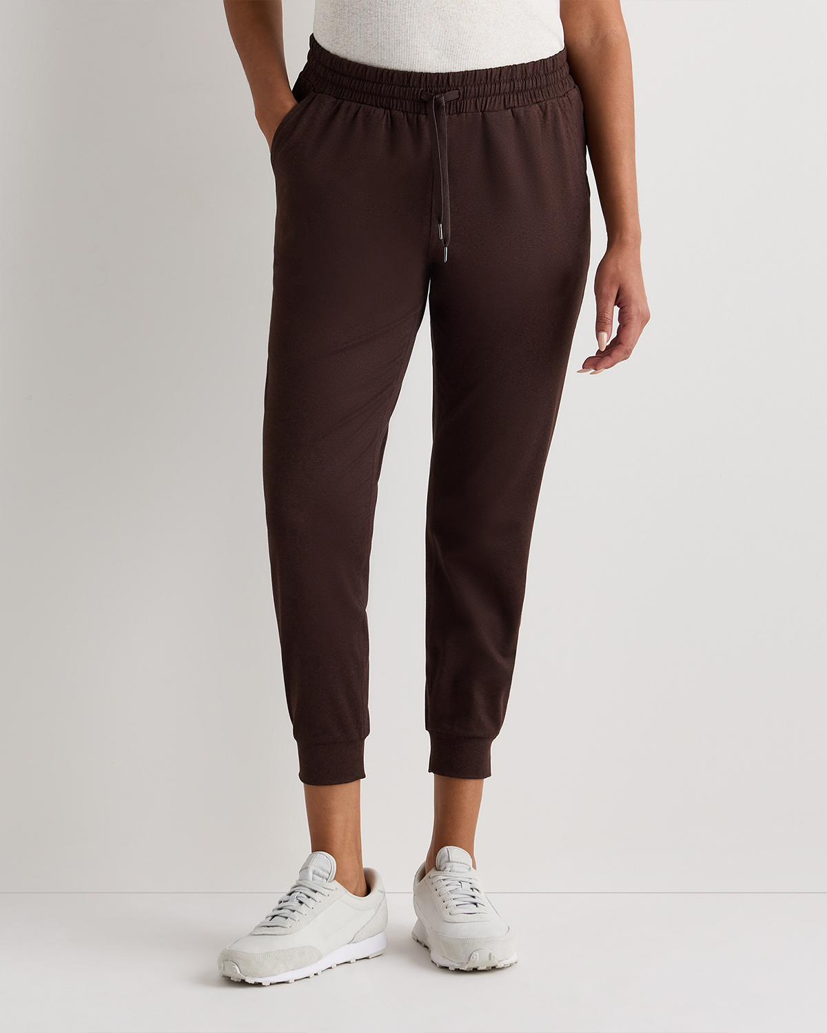 Heather Coffee Bean Brown Flowknit Mid-Rise Joggers