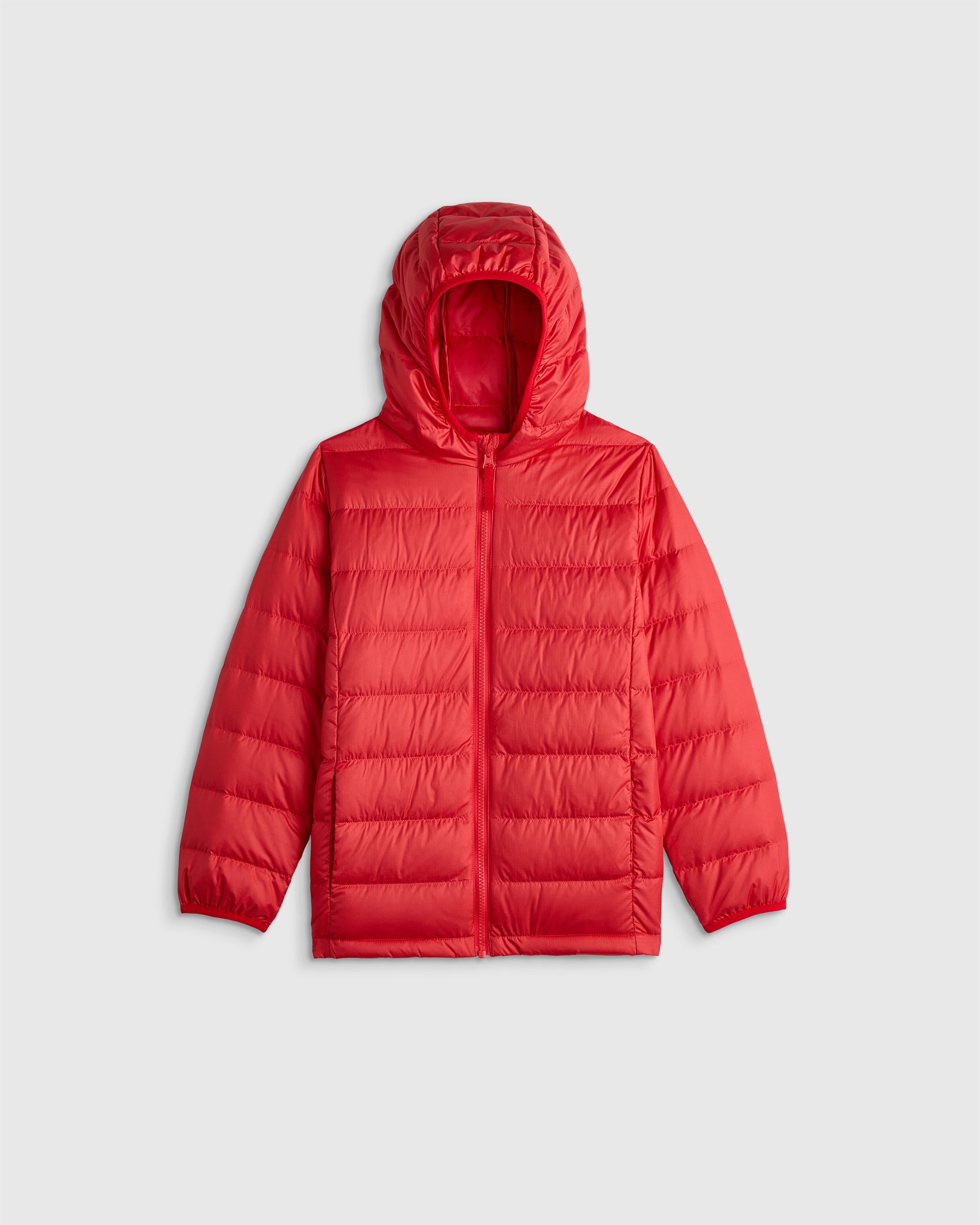 Soft Red Lightweight Down Hooded Puffer Jacket