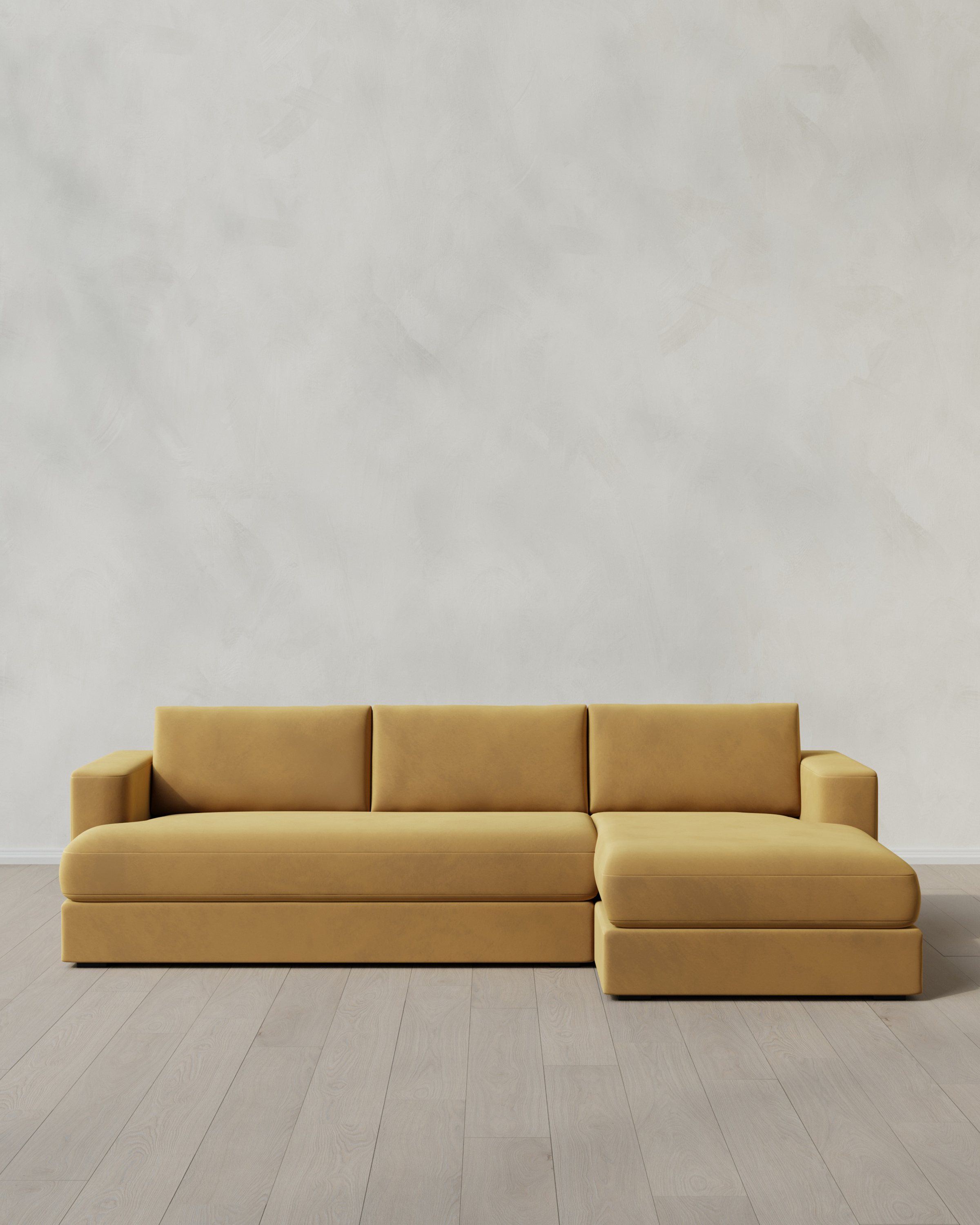 Caramel Sierra Curved Arm Chaise Sectional in Performance Velvet