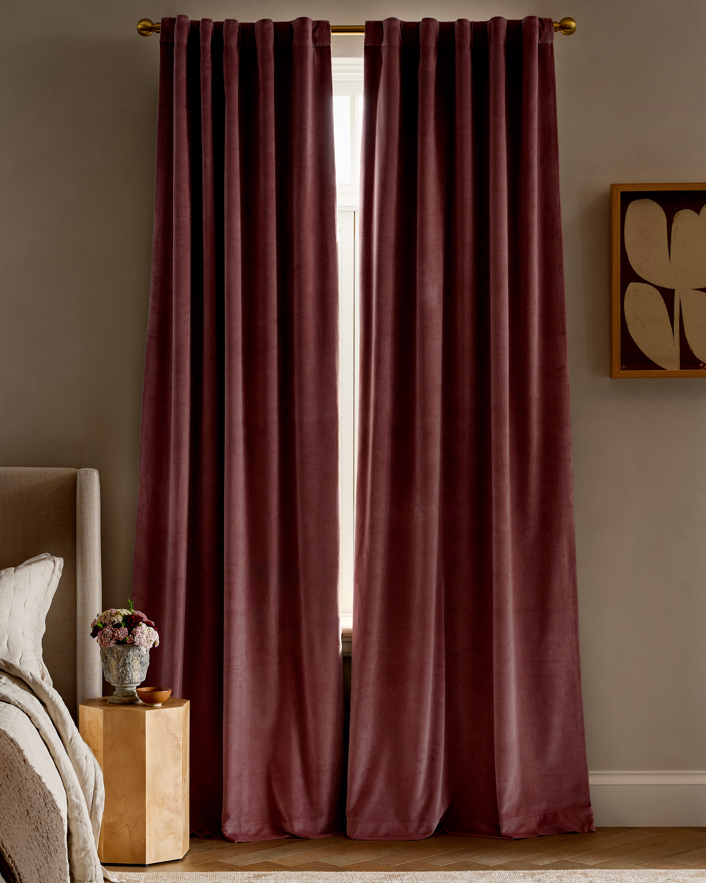 Mauve Cotton Velvet Room Darkening Curtain
