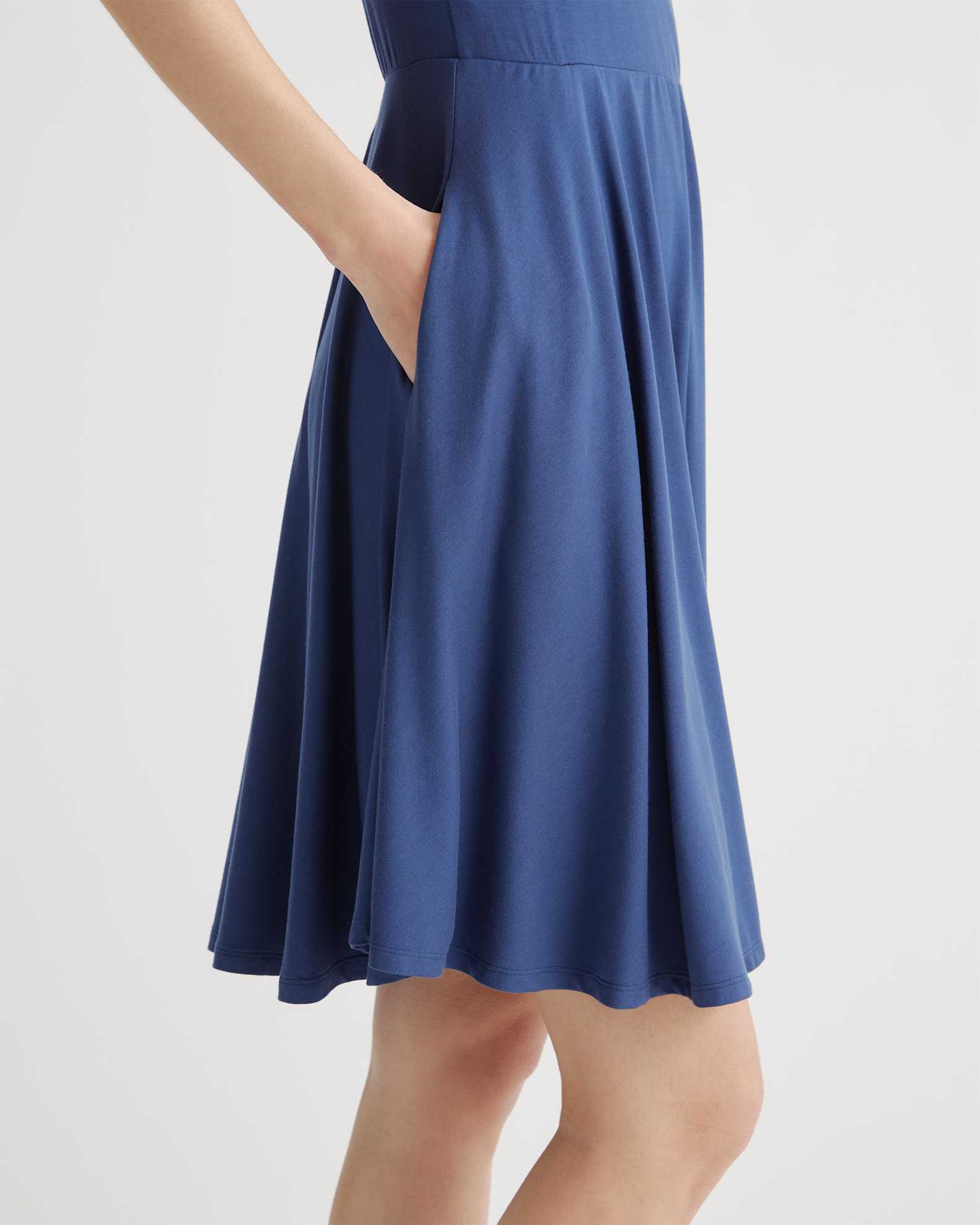 Tencel Jersey Fit & Flare Mini Dress in Navy Tencel Jersey Fit & Flare Mini Dress in Navy