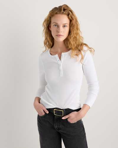 Henley à manches longues en coton biologique à micro-côtes