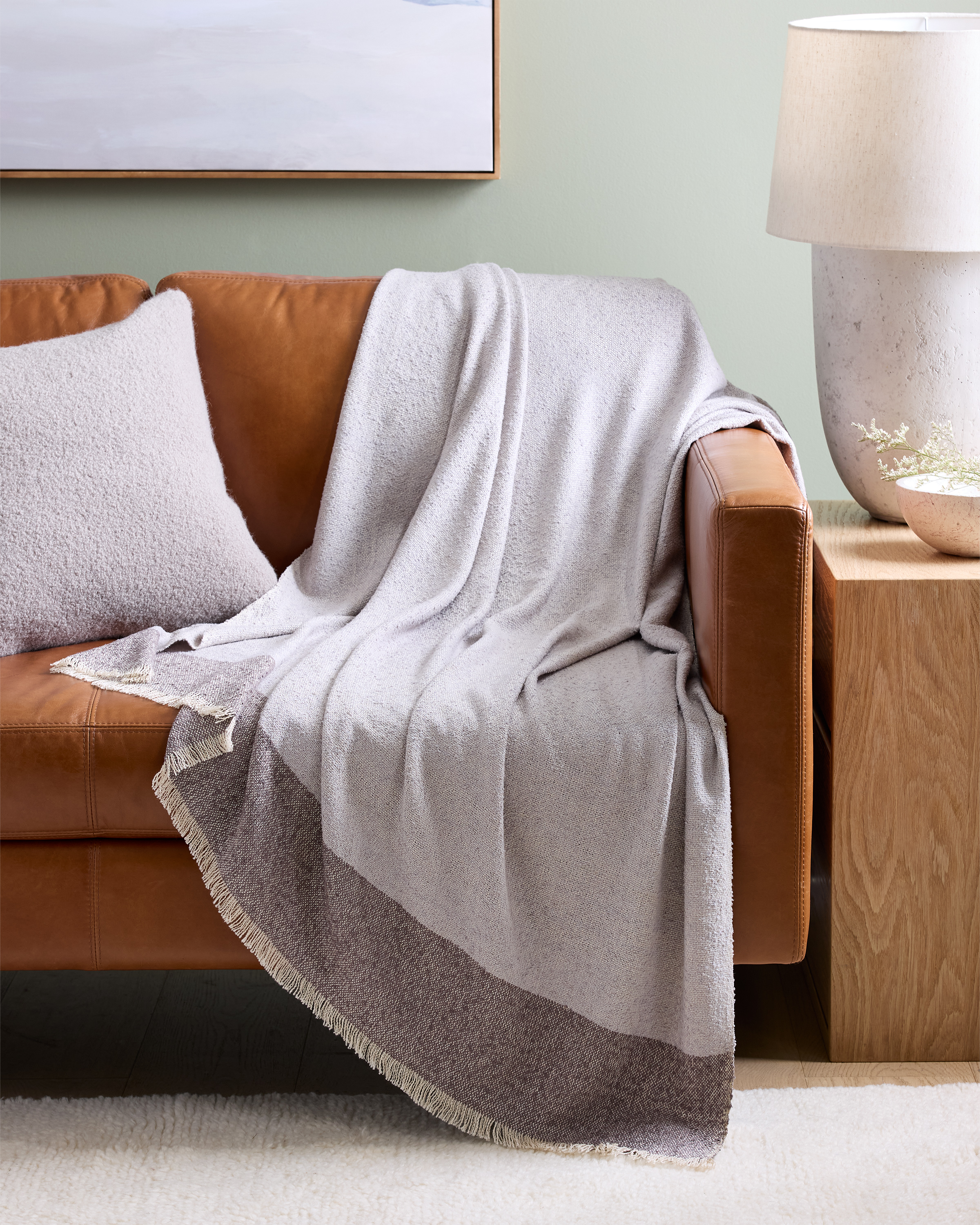 Mist/Graphite Silk Cashmere Striped Boucle Throw