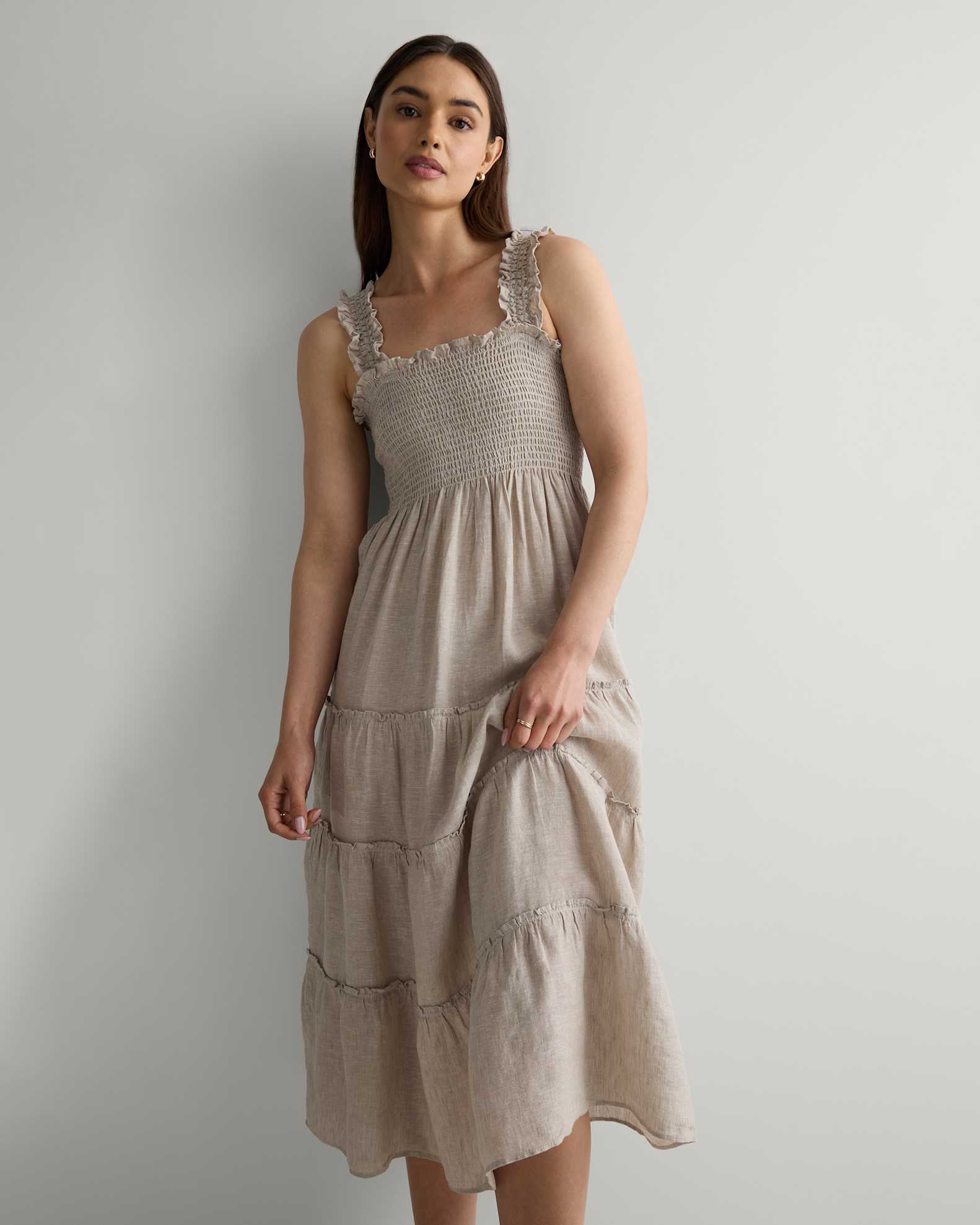 100% European Linen Smocked Midi Dress in Flax | Quince Canada 100% European Linen Smocked Midi Dress in Flax | Quince Canada