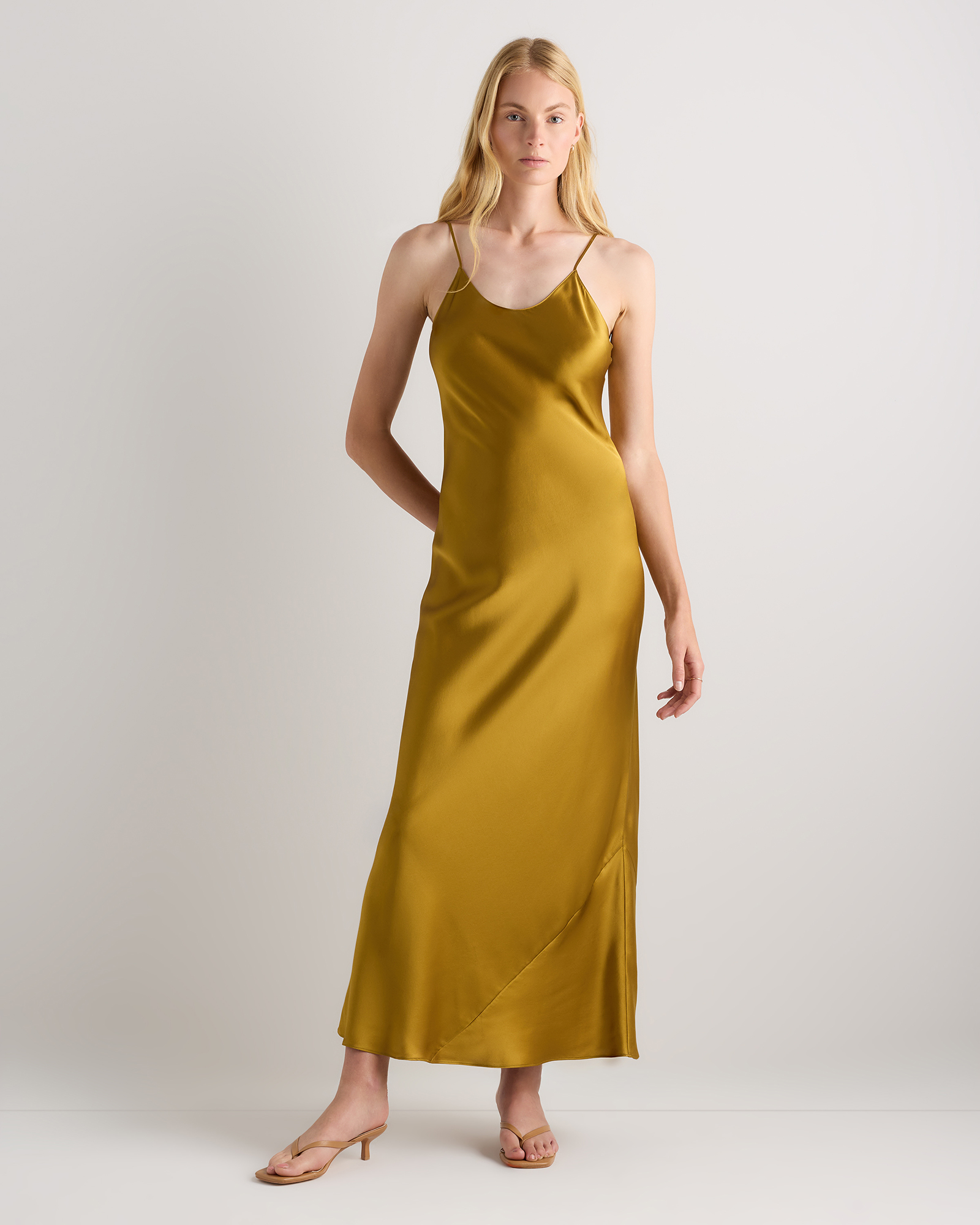 Mineral Yellow 100% Washable Silk Maxi Slip Dress