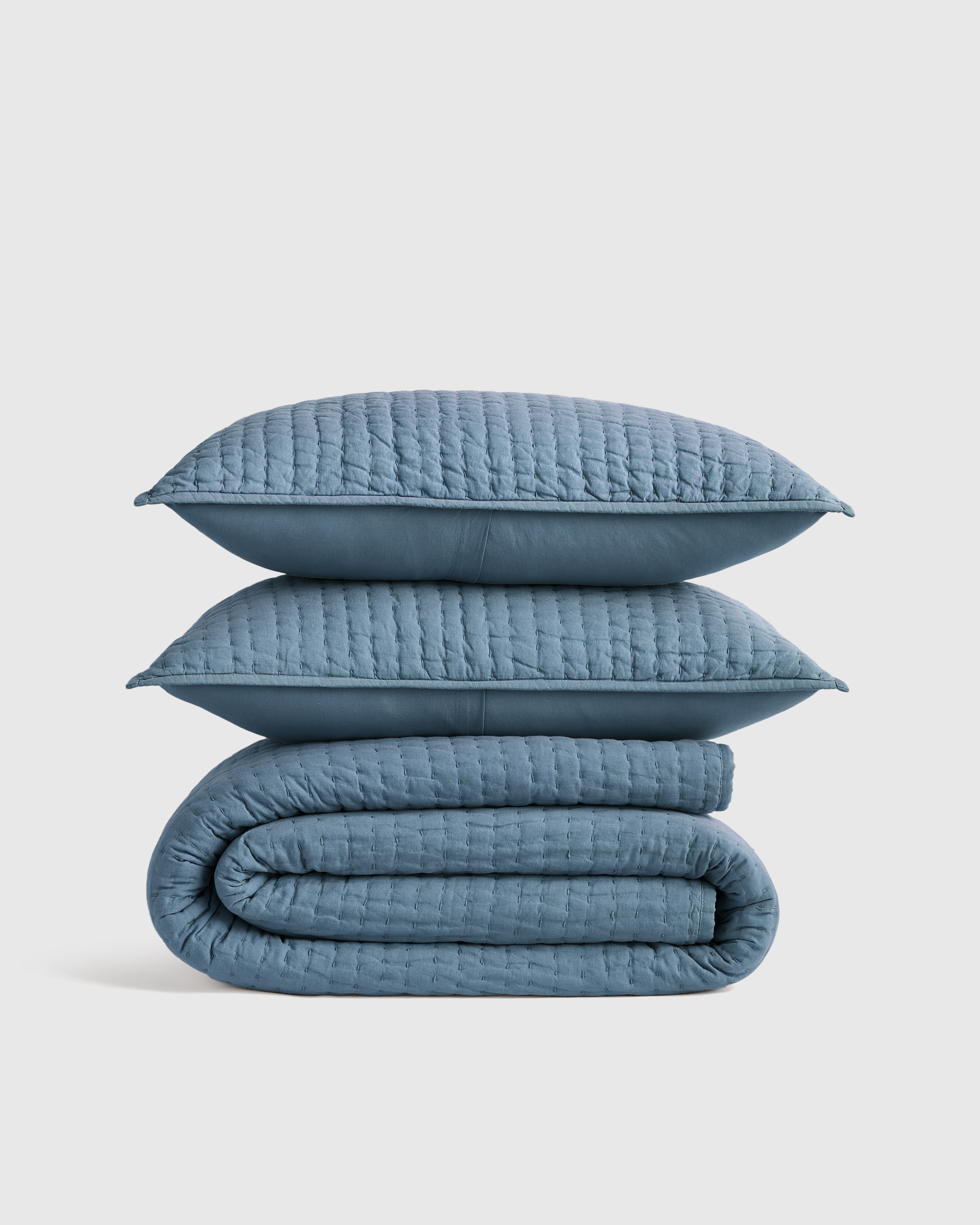 Glacier Blue European Linen Cotton Stitch Quilt Set