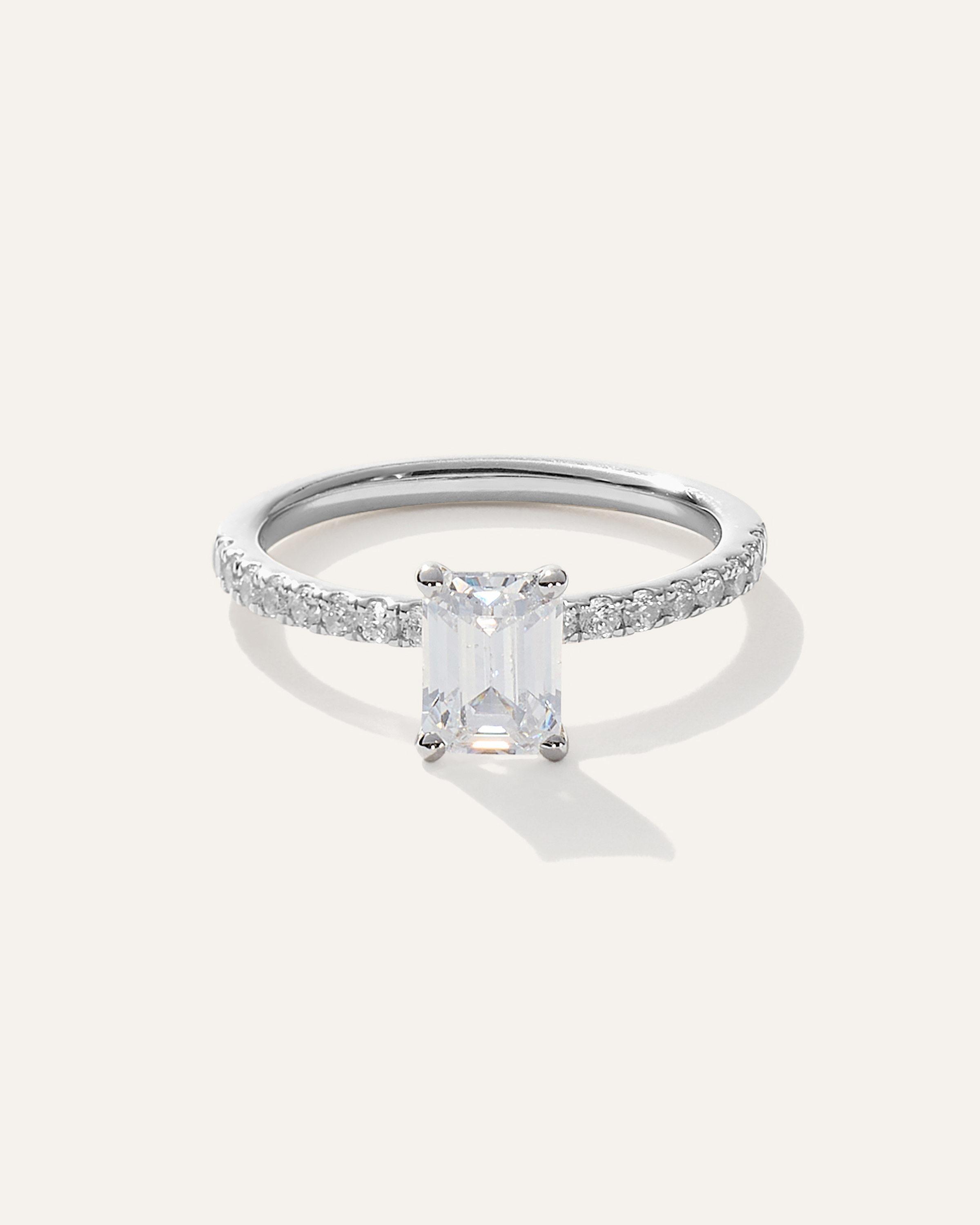 White Gold Lab Grown Diamond Emerald Petite Pave Engagement Ring - 1ct