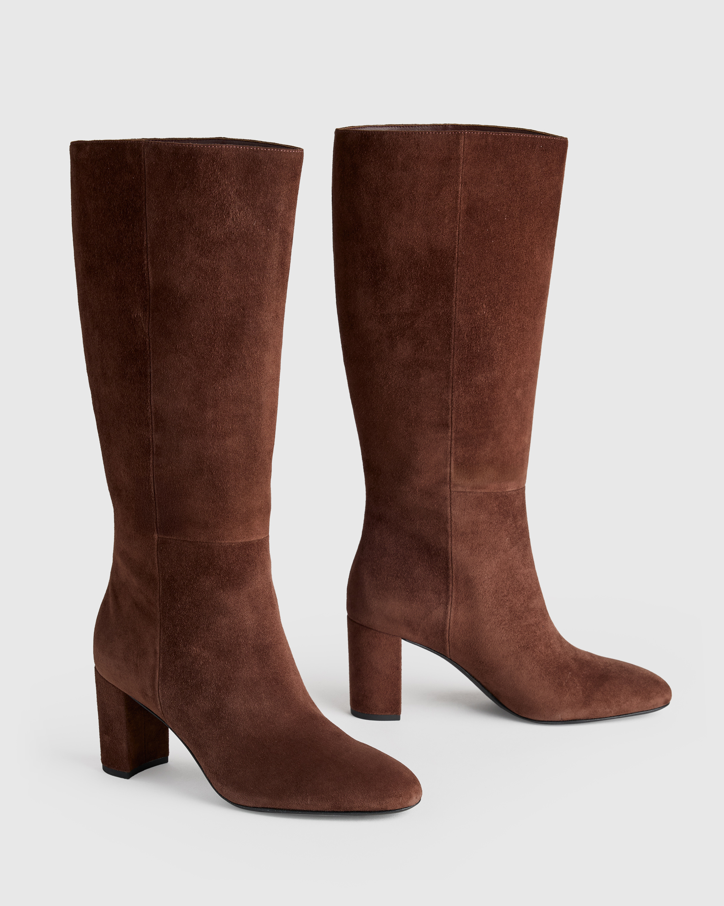 W--282-BLK Italian Suede Slouchy Block Heel Boots Espresso Brown 1426 CROPPED