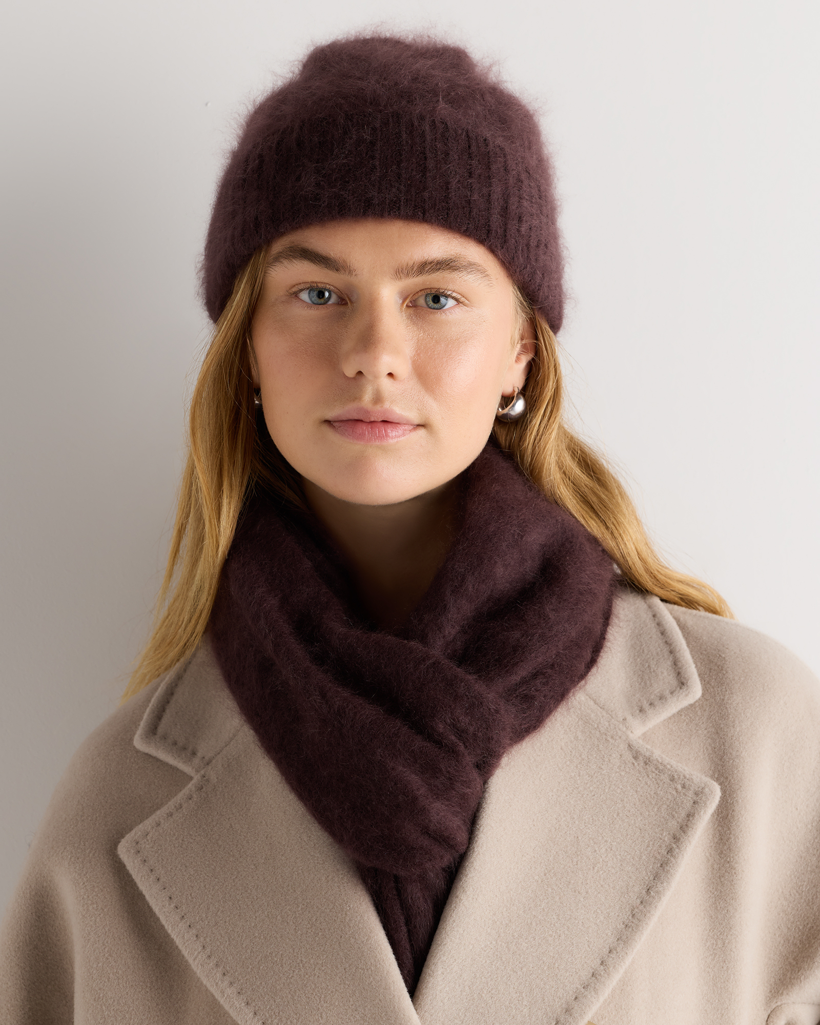 Chocolate Plum Brown Brushed Cashmere Beanie