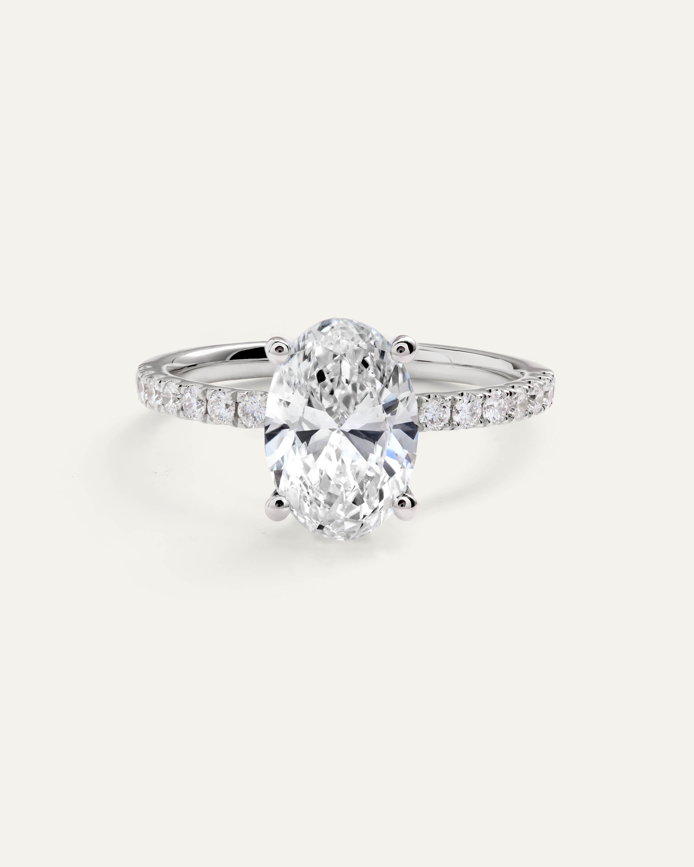 Platinum Lab Grown Diamond Oval Petite Pave Engagement Ring - 2ct