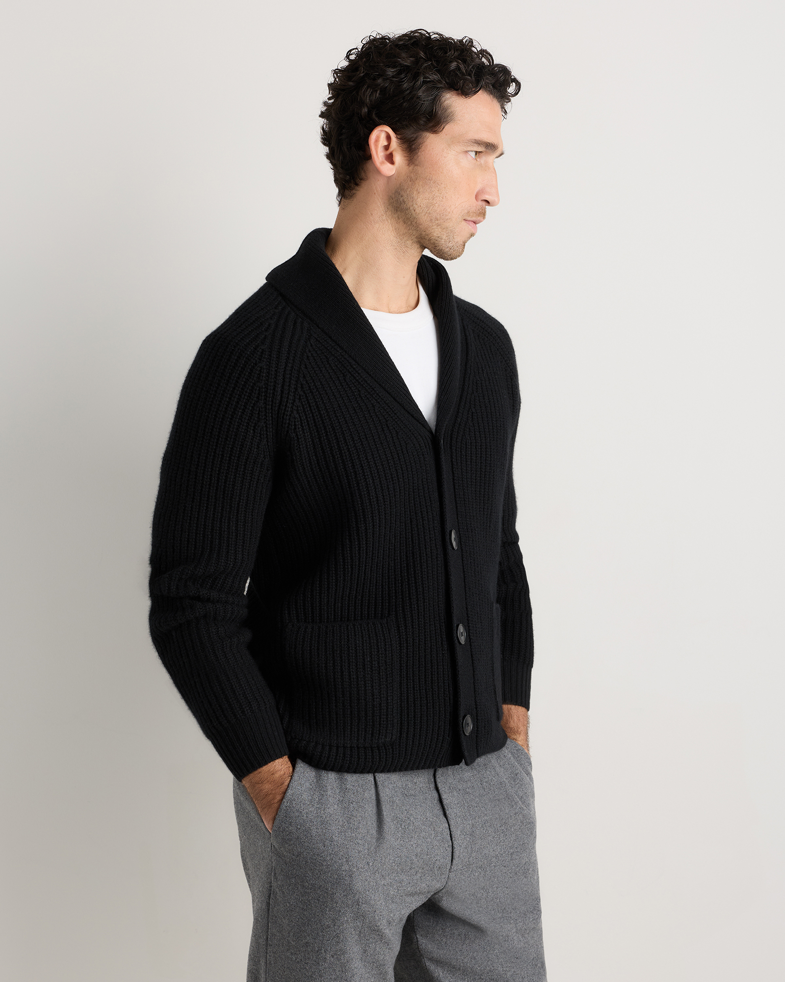 Mongolian Cashmere Shawl Collar Cardigan