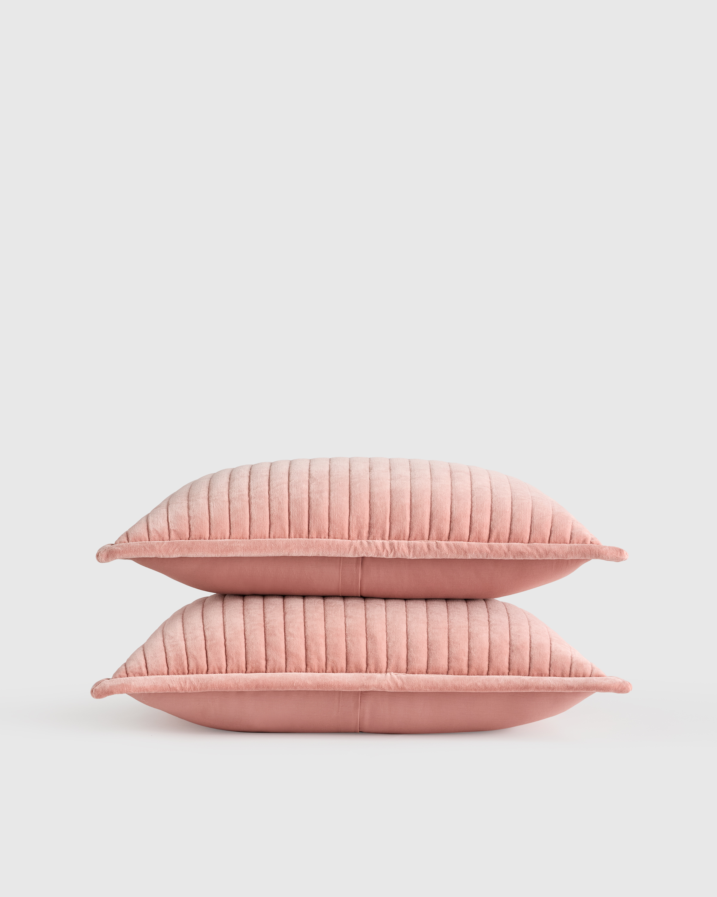 Rose Cotton Velvet Horizontal Channel Quilted Sham Set