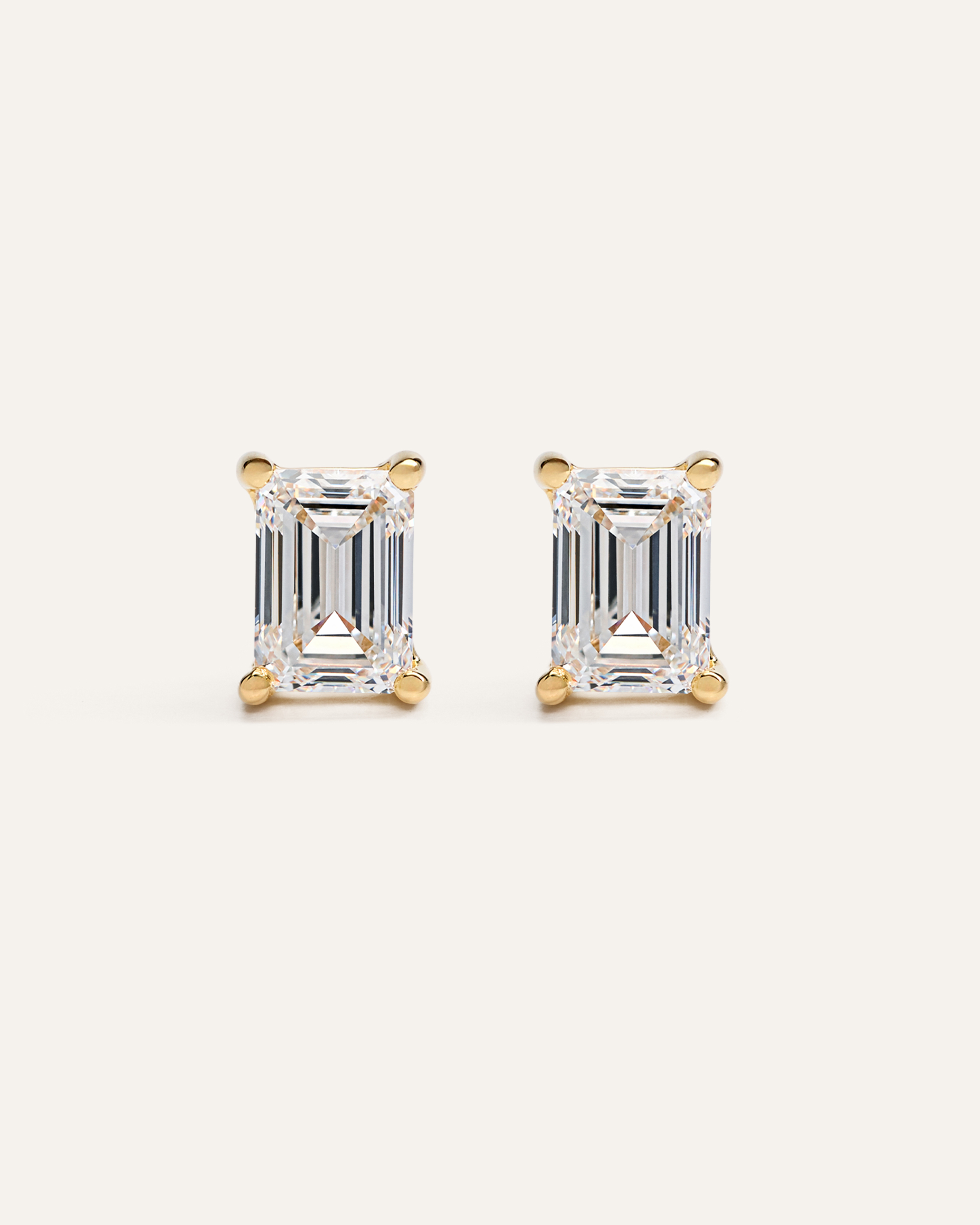 Yellow Gold 14K Gold Lab Grown Diamond Statement Emerald Studs - 6ctw