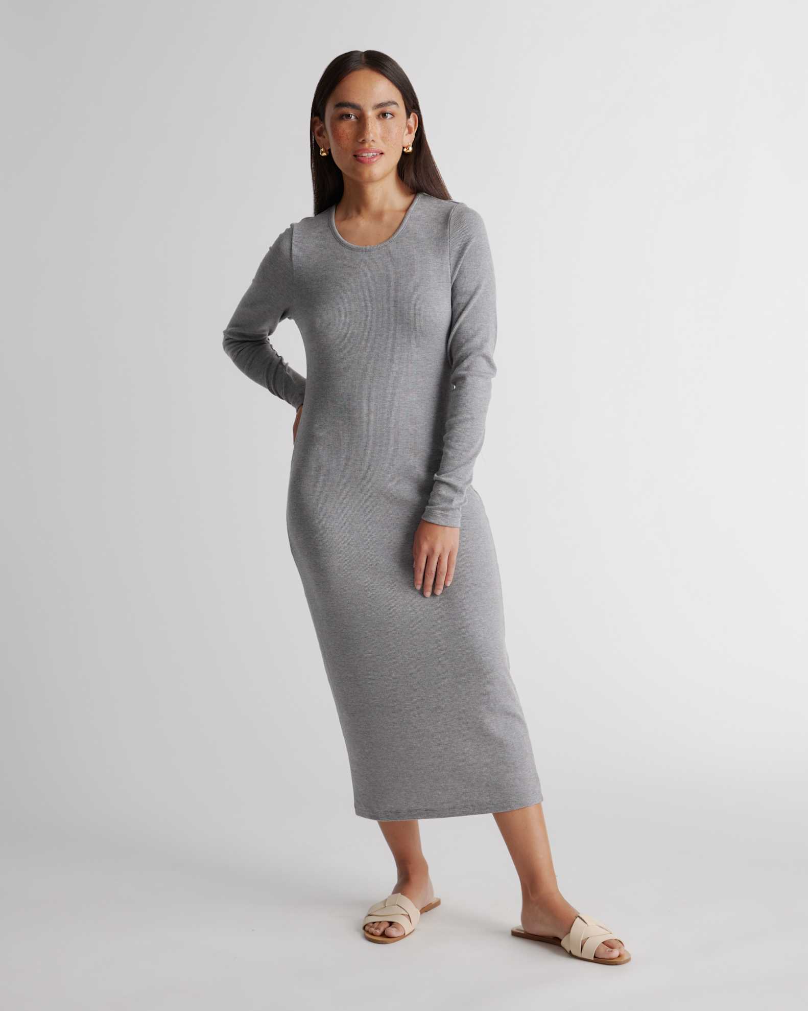 Quince Women's Tencel Rib Knit Long Sleeve Midi Dress, Heather Grey, Size XS - Breathable, Biodegradable, Versatile Day to Night Wear Quince Women's Tencel Rib Knit Long Sleeve Midi Dress, Heather Grey, Size XS - Breathable, Biodegradable, Versatile Day to Night Wear