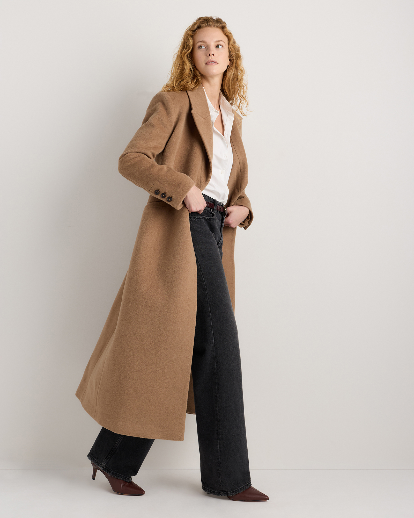 Wool Cashmere Tailored Long Coat in Mocha Brown