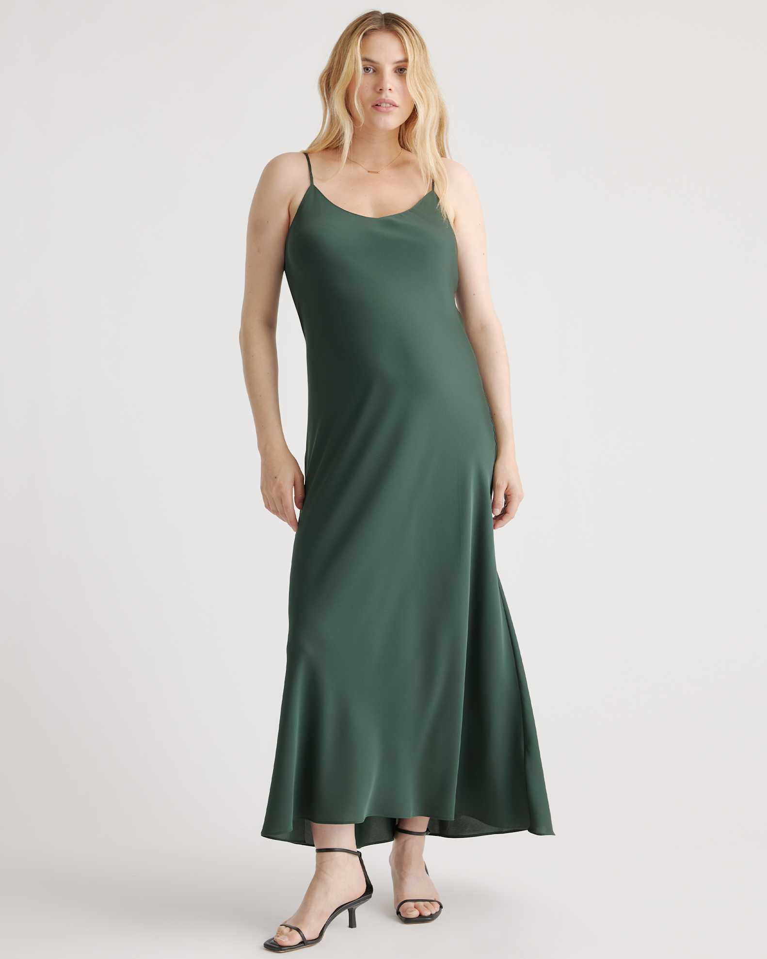Women's Washable Stretch Silk Maternity Slip Dress in Forest Green, Size Small by Quince Women's Washable Stretch Silk Maternity Slip Dress in Forest Green, Size Small by Quince