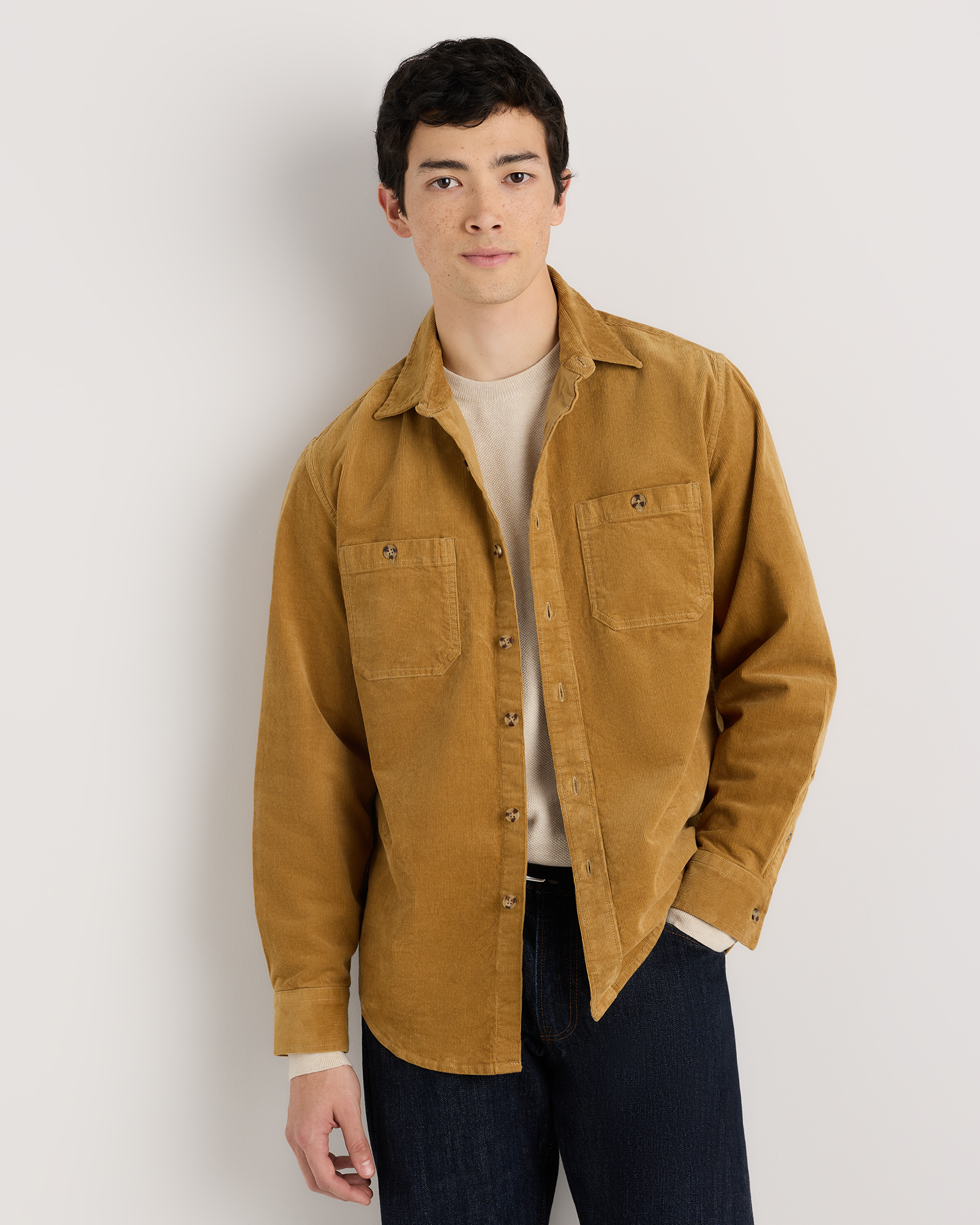 Dark Khaki Organic Stretch Corduroy Utility Shirt