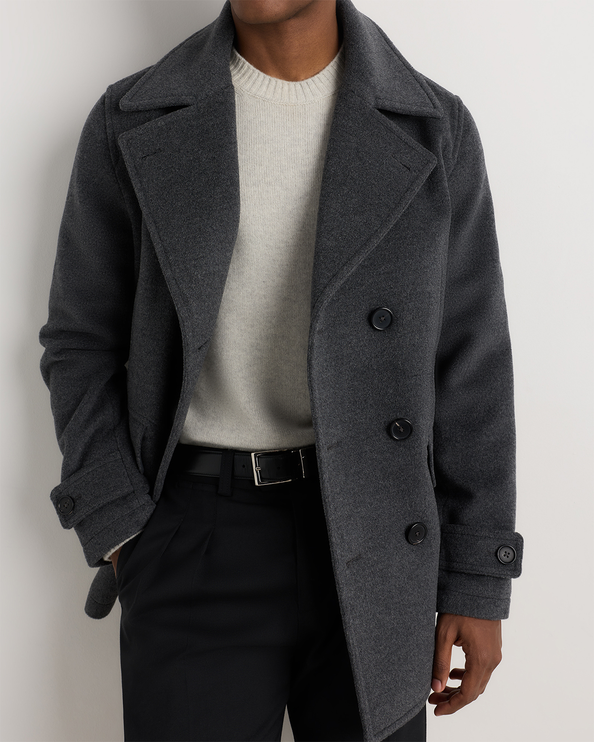 Wool Cashmere Peacoat in Heather Charcoal