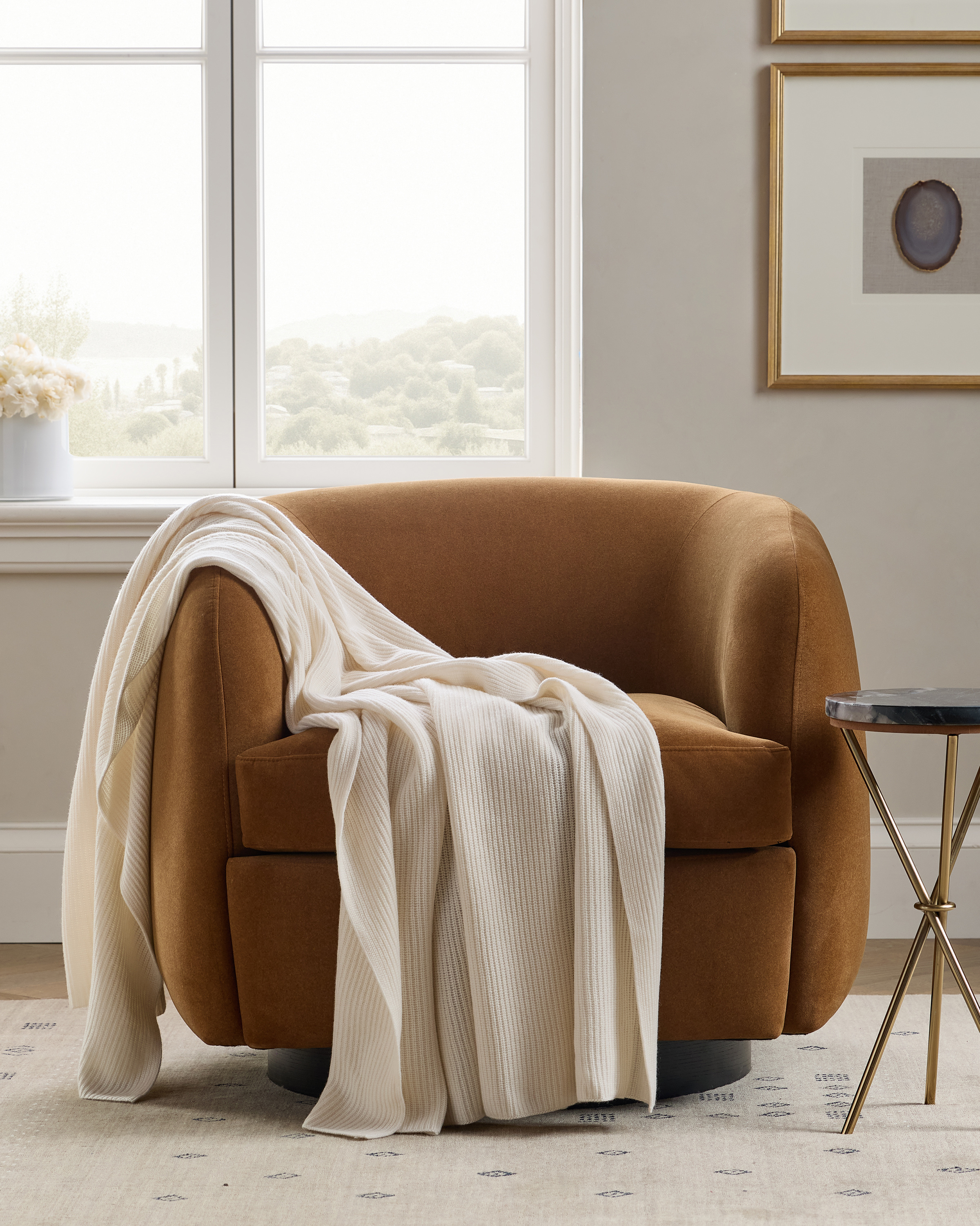 Ivory Ribbed Knit Cashmere Throw