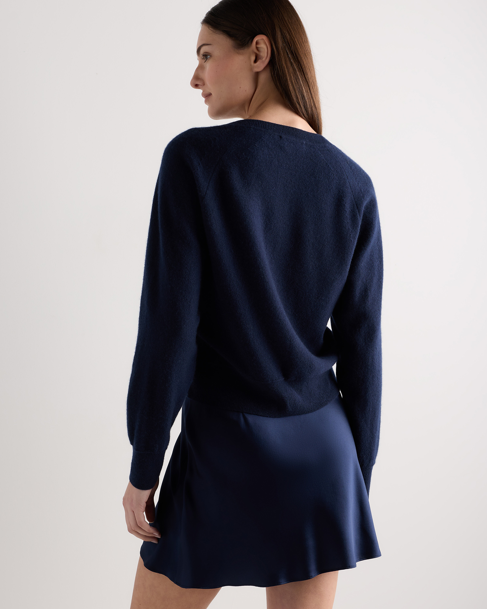 100% Mongolian Cashmere Dolman Sleeve Henley Sweater in True Navy