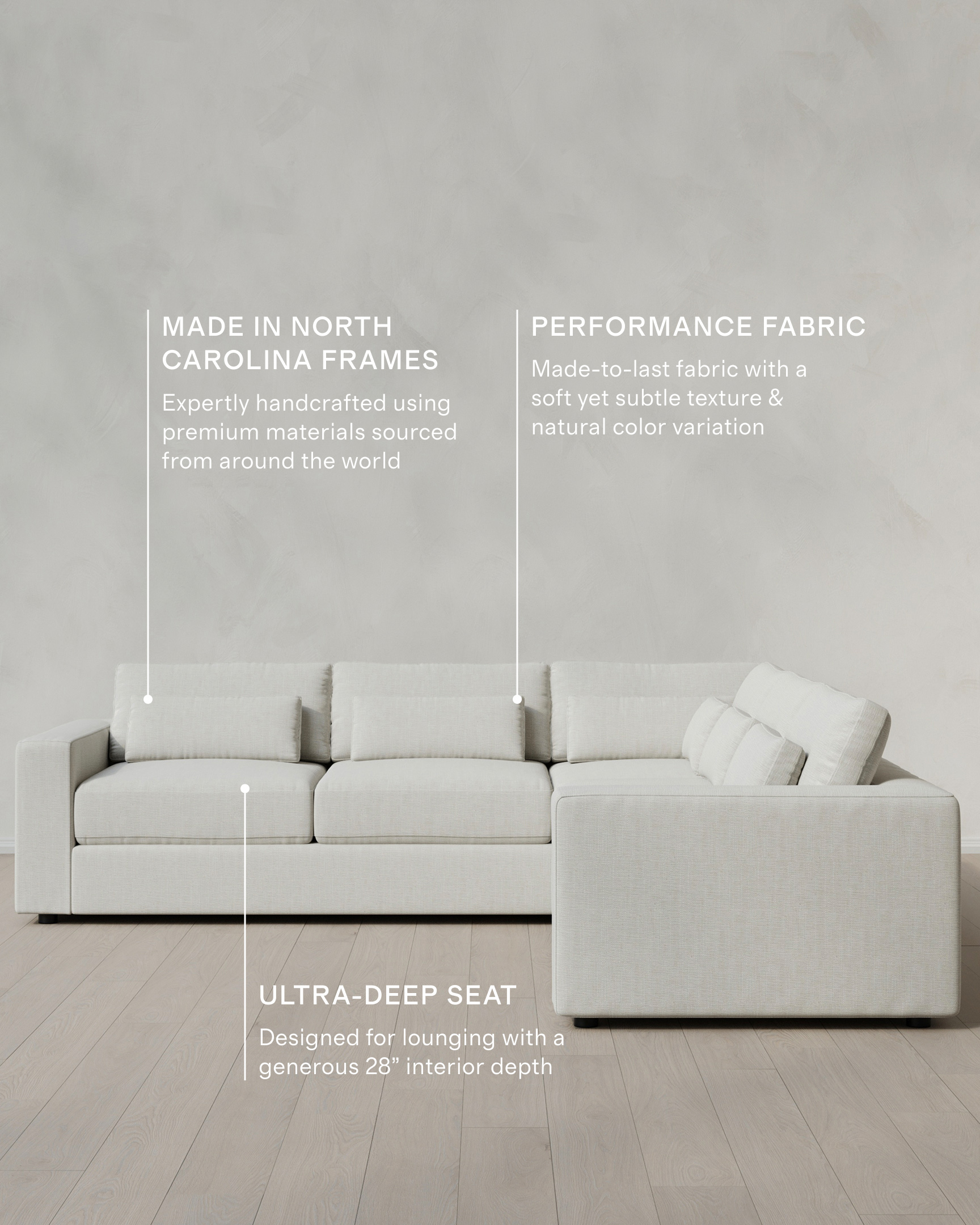 Square Arm Deep Seat L Sectional in Performance Chenille Linen Blend - thumbnail 3