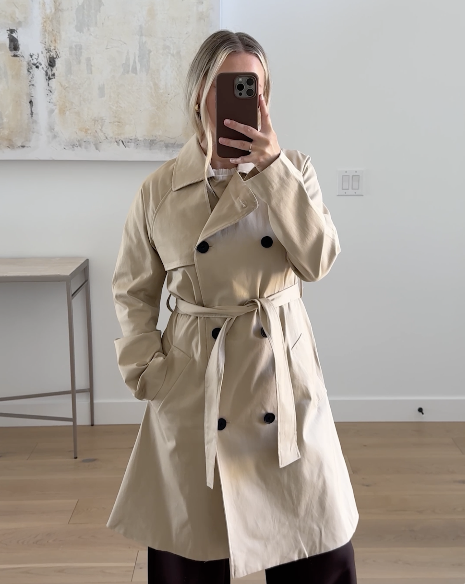 Comfort Stretch Trench Coat Light Khaki Rose Brashkis 4x5