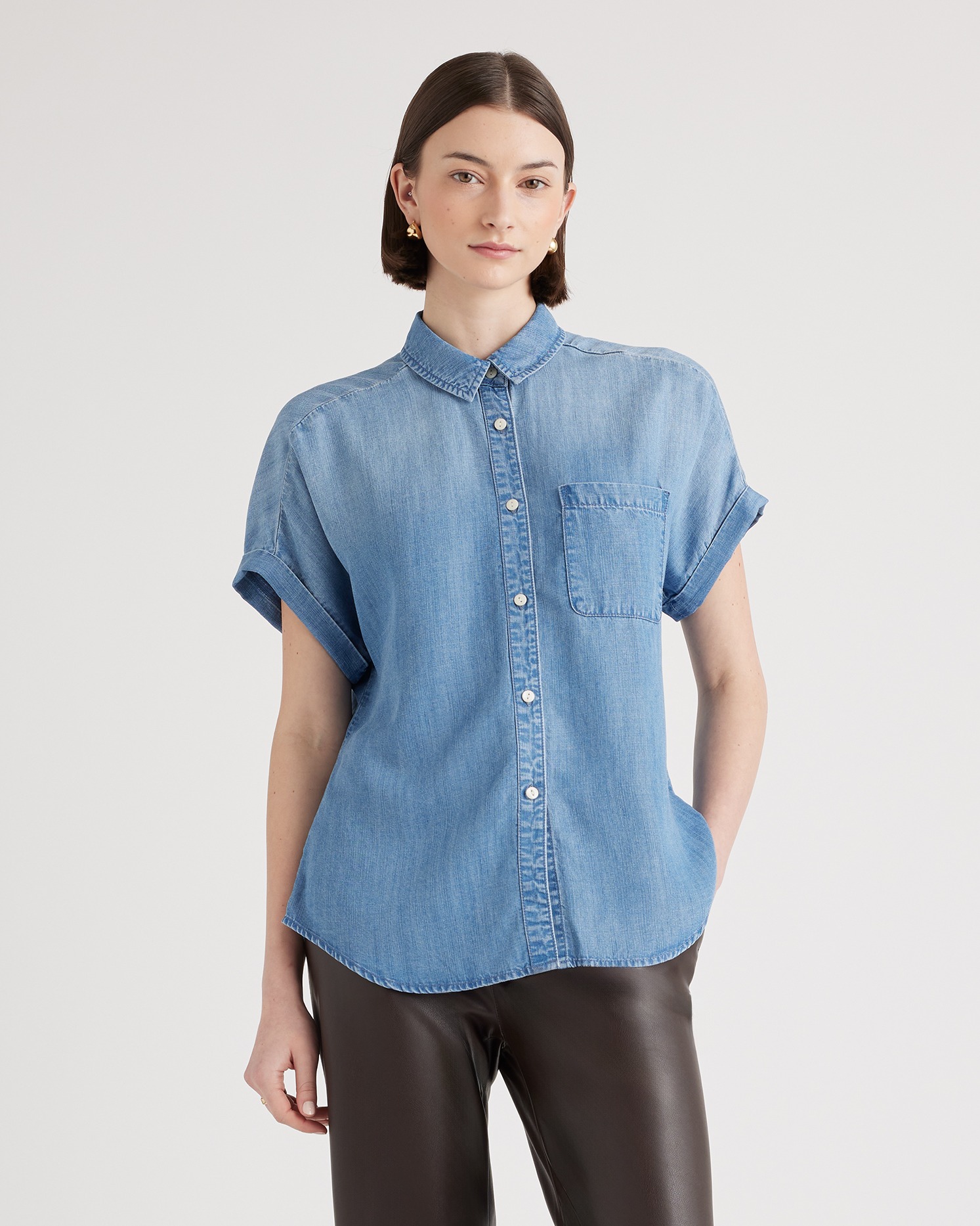 Medium Indigo Chambray Tencel Short Sleeve Shirt