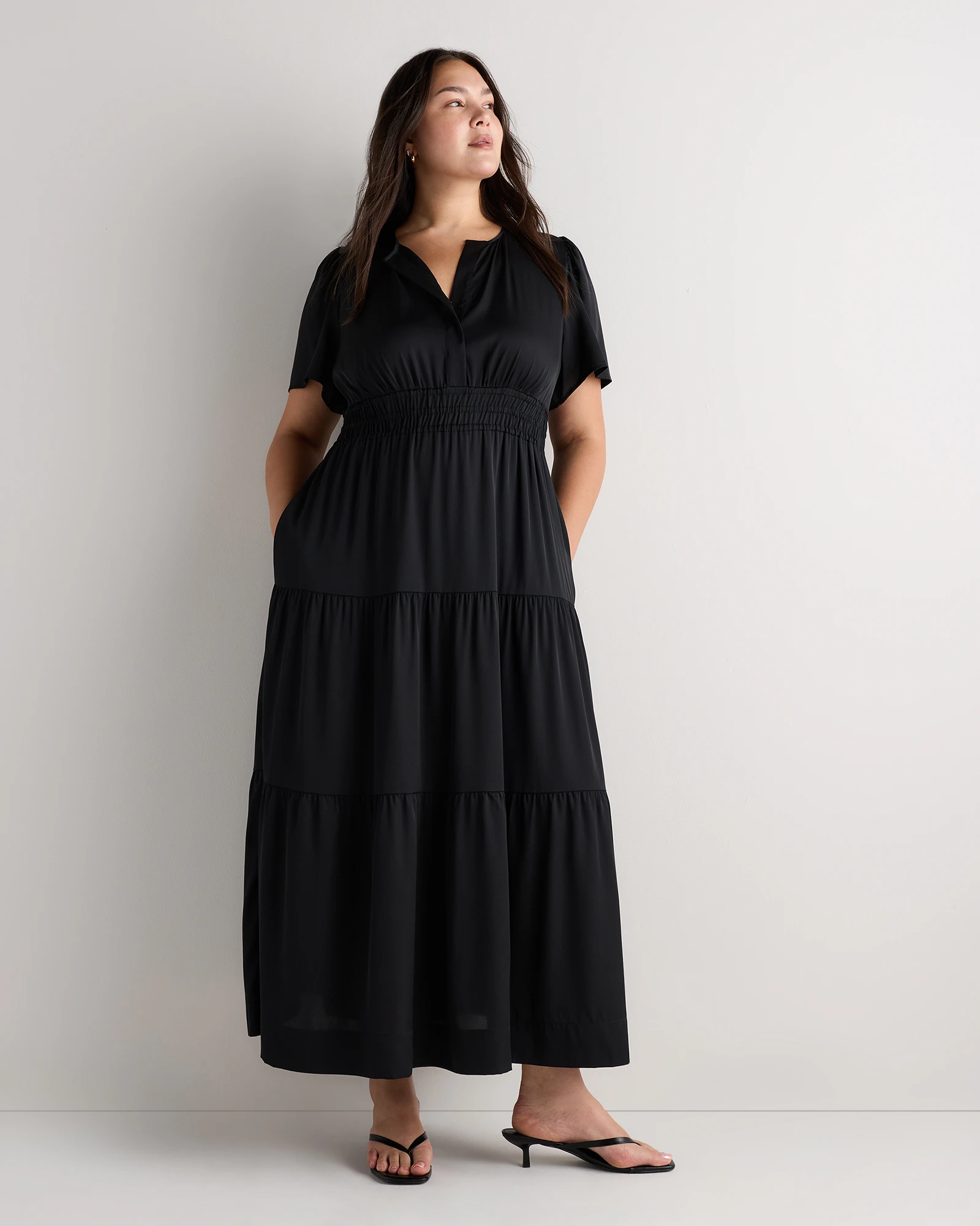 Washable Stretch Silk Tiered Maxi Dress - Plus Size