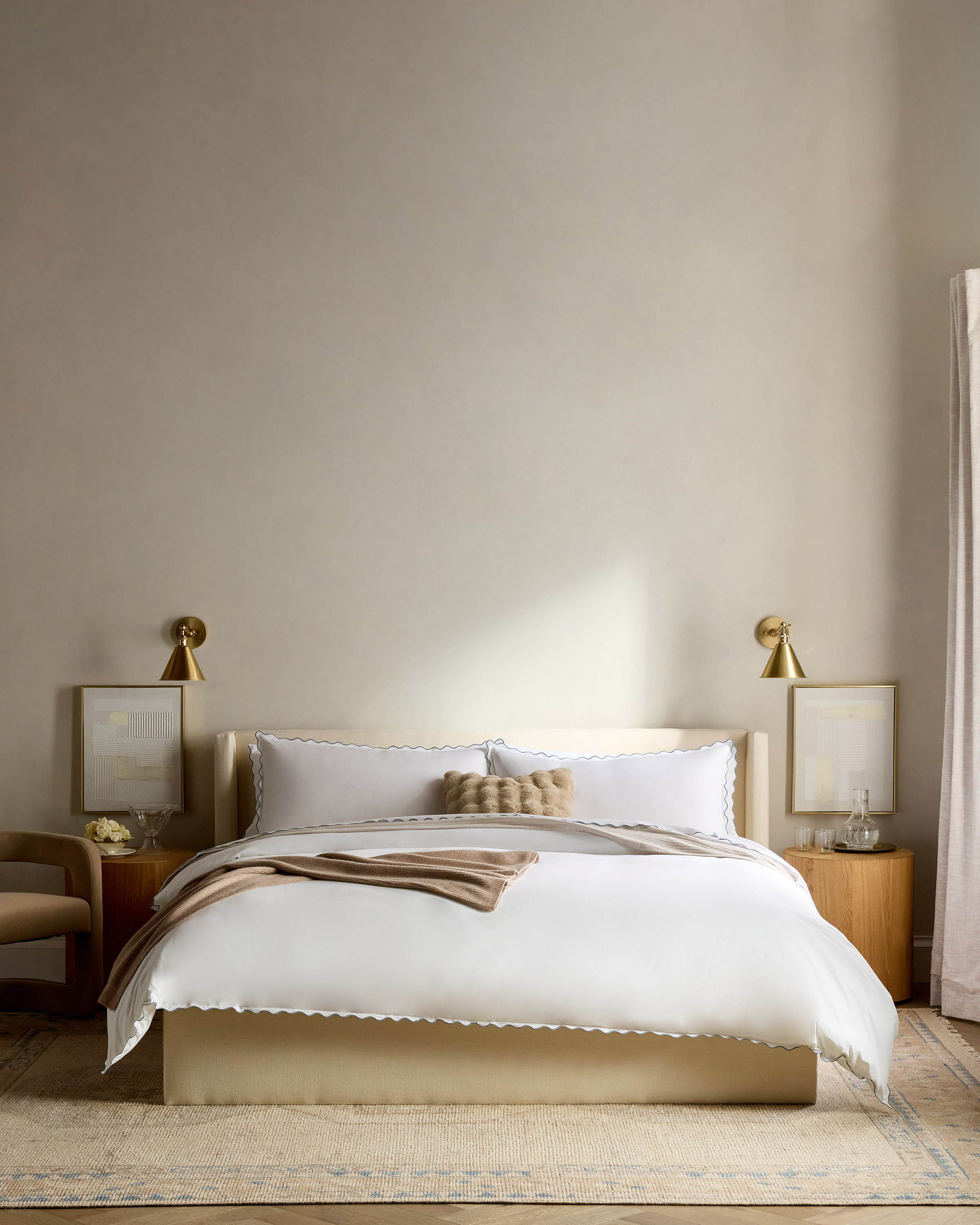 White/Mineral Classic Organic Percale Scallop Duvet Cover Set