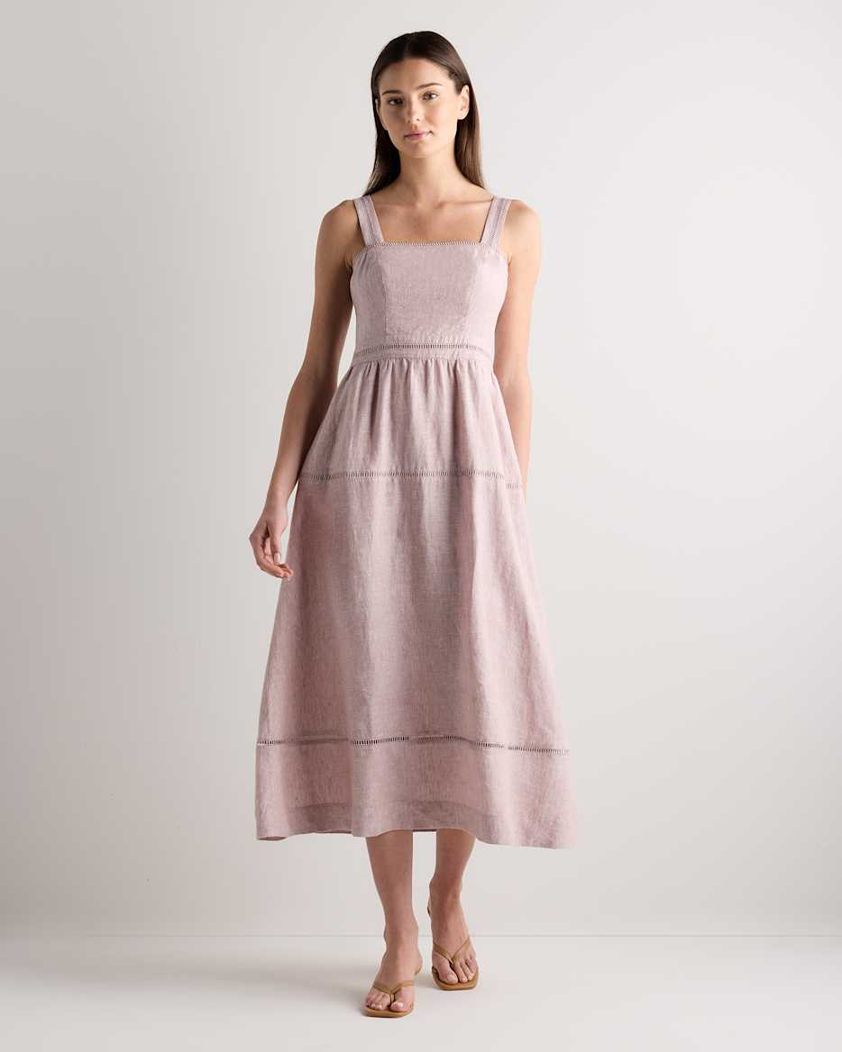 Lightweight Crepe Lace Inset Midi Dress in Shell Pink Lightweight Crepe Lace Inset Midi Dress in Shell Pink